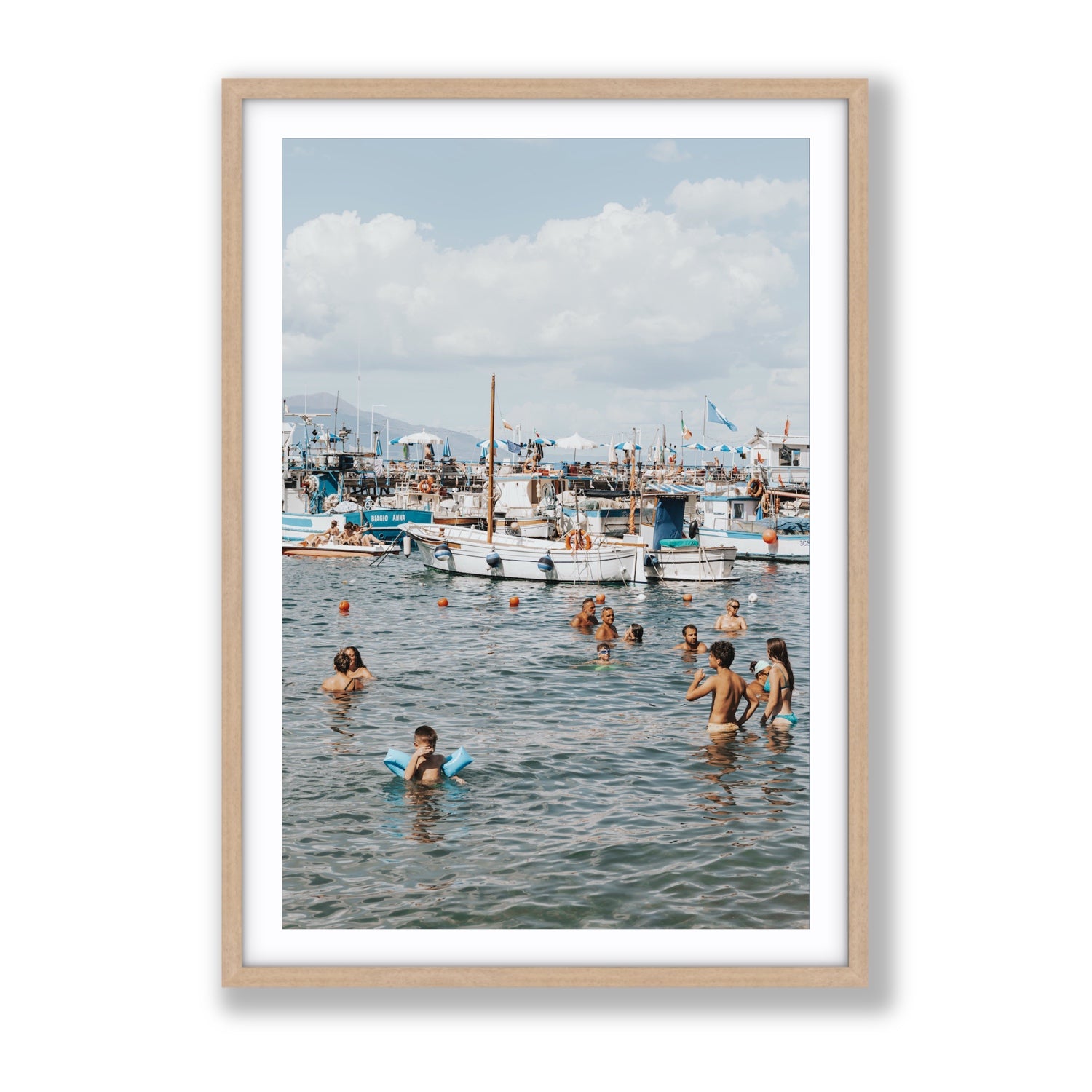 Vacanze Italiane Sorrento Italian coastal wall art Gallery fine art print in natural oak frame with matboard