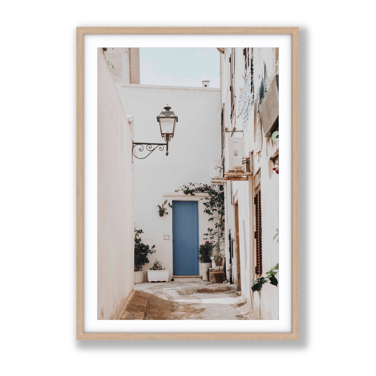 Entry Envy Puglia Ostuni wall art Gallery fine art print in natural oak frame with matboard