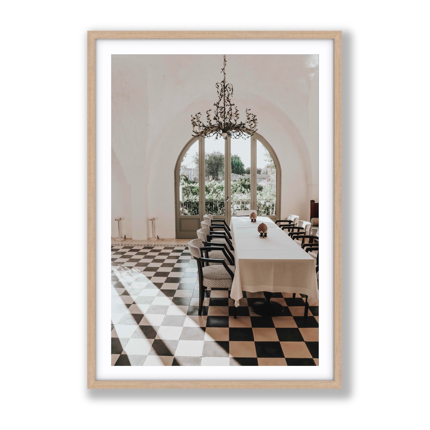 Sunbeam Feast Puglia Wall Italian fine art print Gallery fine art print in natural oak frame with matboard