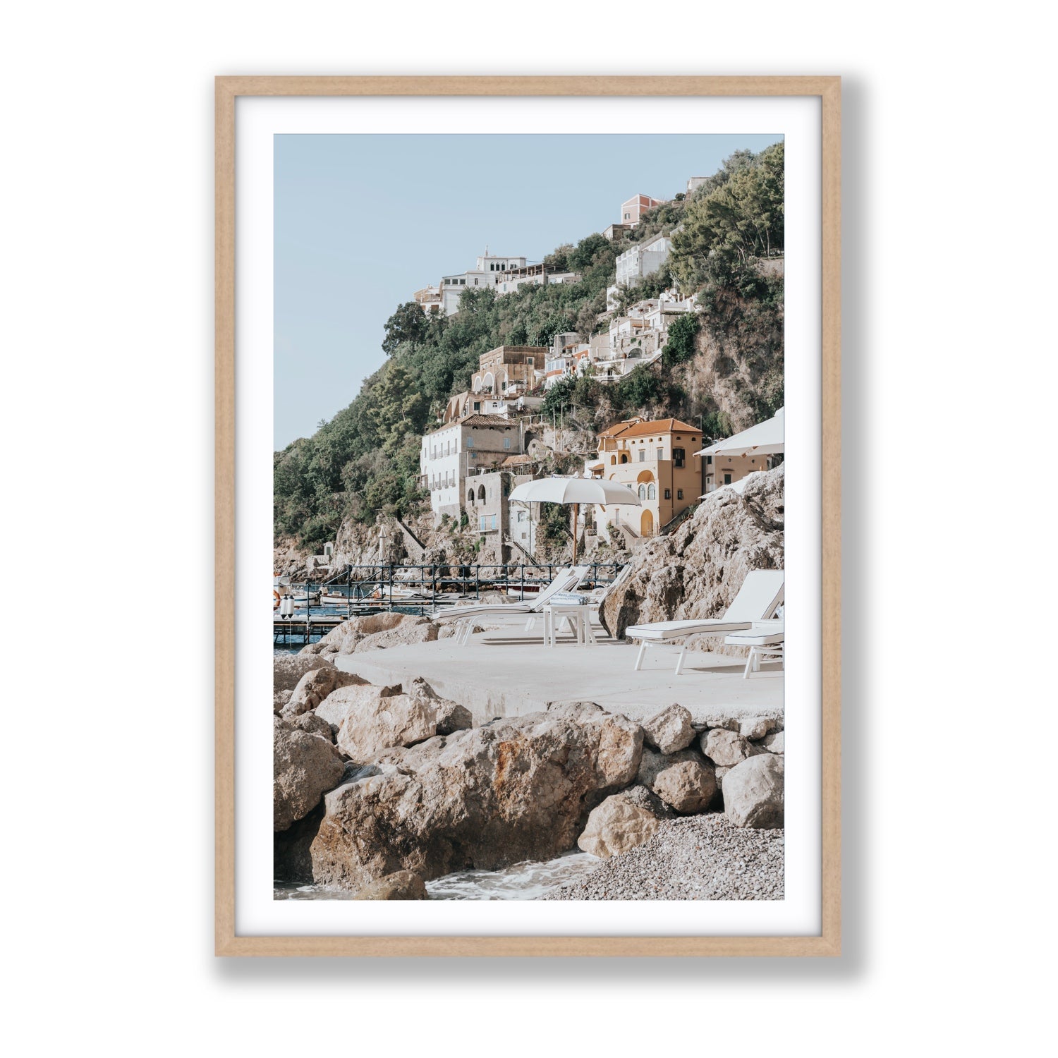 Dolce Coast Amalfi travel photography wall art gallery fine art print in natural oak frame with matboard
