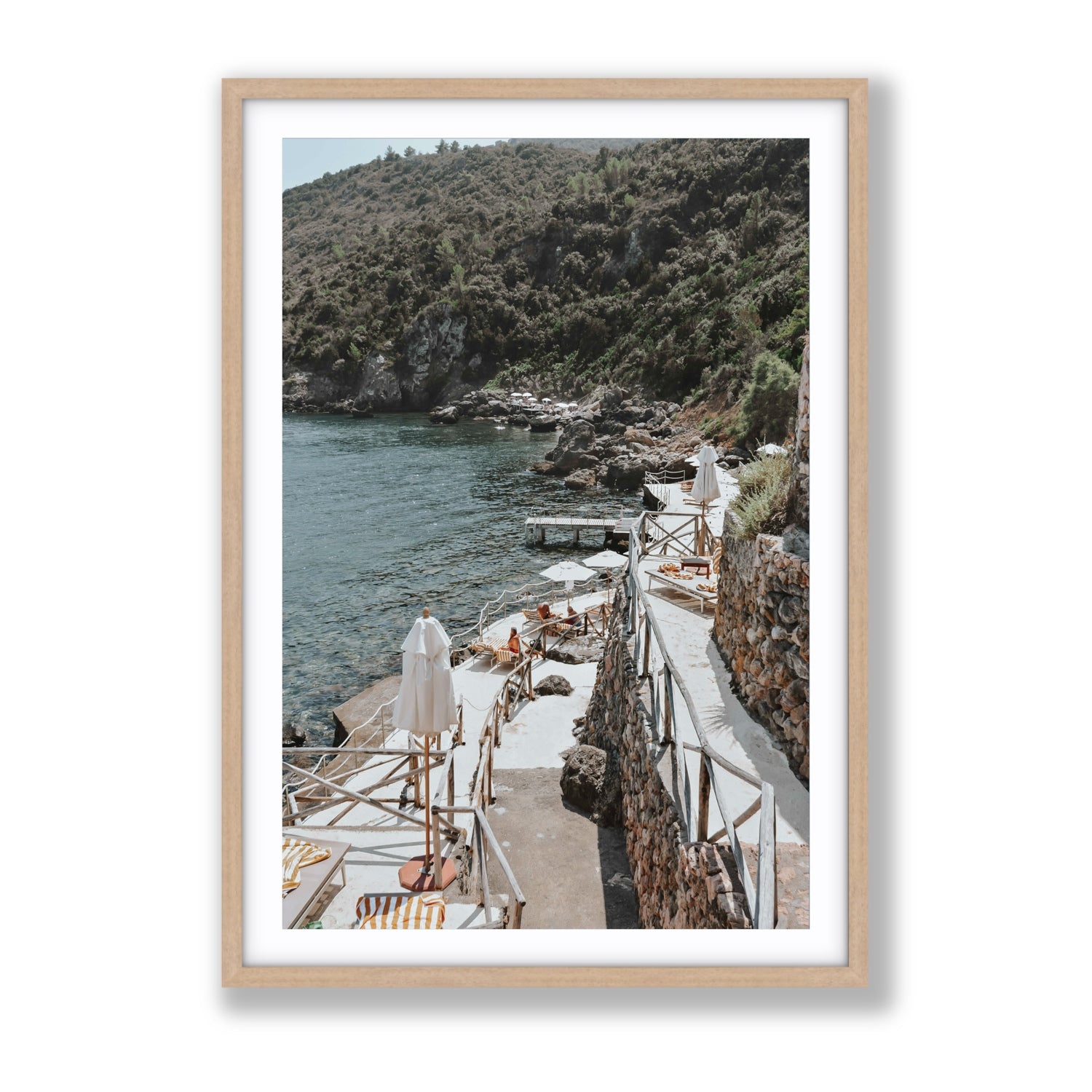 L'Estate Tuscany coastal Italian wall art Gallery fine art print in natural oak frame with matboard