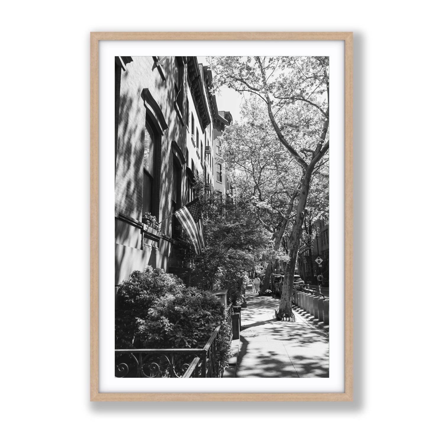 Urban Patriotism New York NYC Black & White wall art Gallery fine art print in natural oak frame with matboard