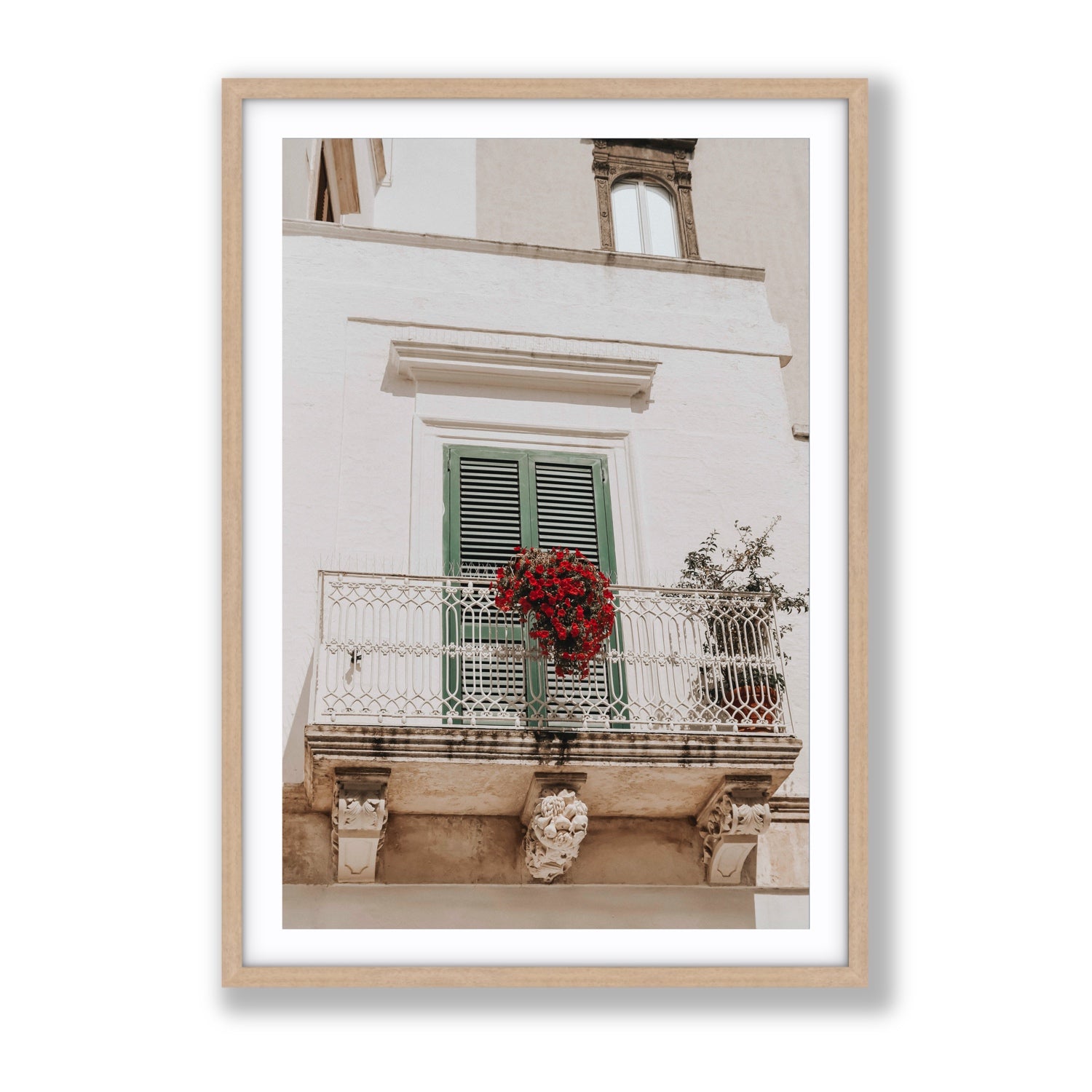 Balcone Estivo Puglia Italian wall art Gallery fine art print in natural oak frame with matboard