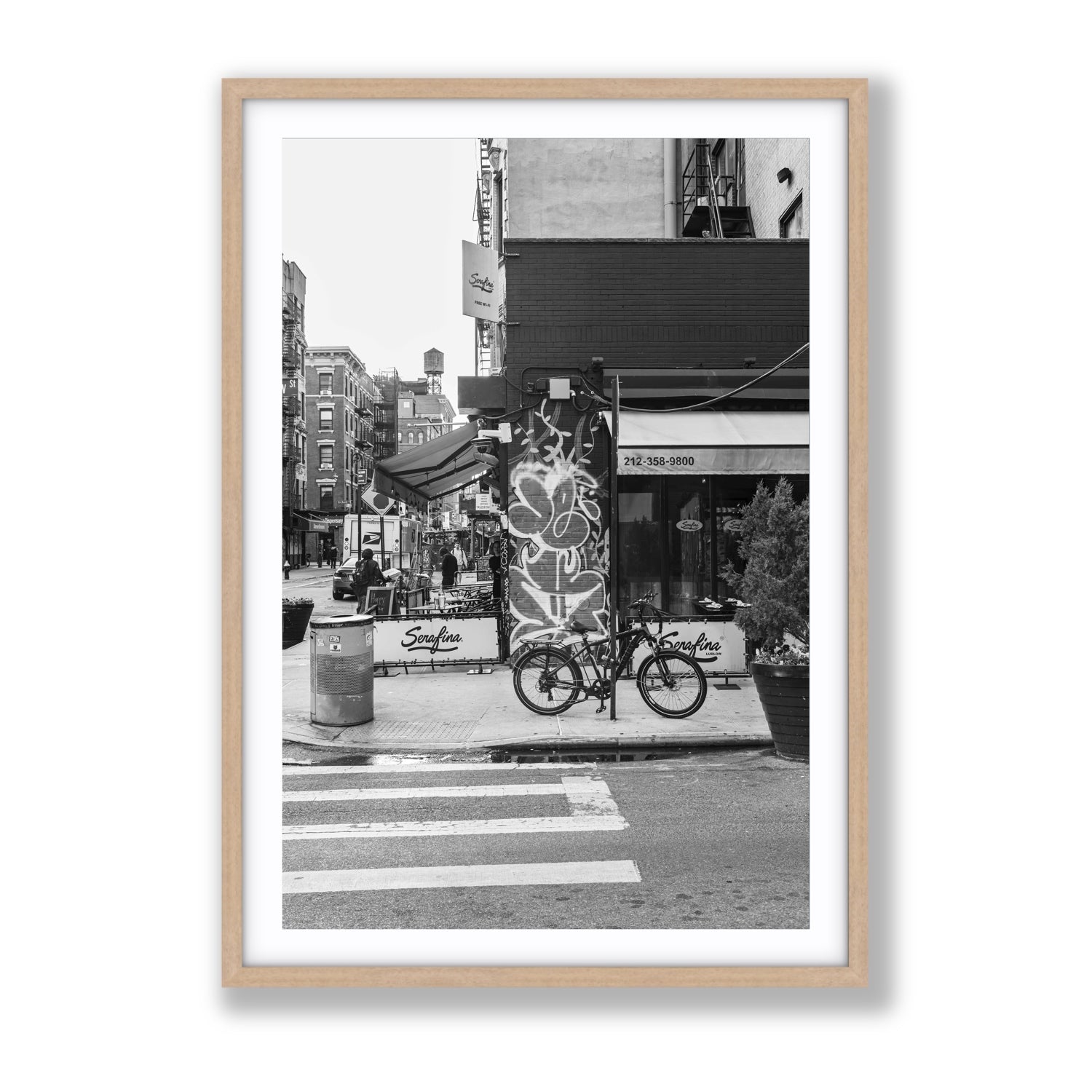 Cafe Canvas New York NYC Black & White wall art Gallery fine art canvas in natural oak frame