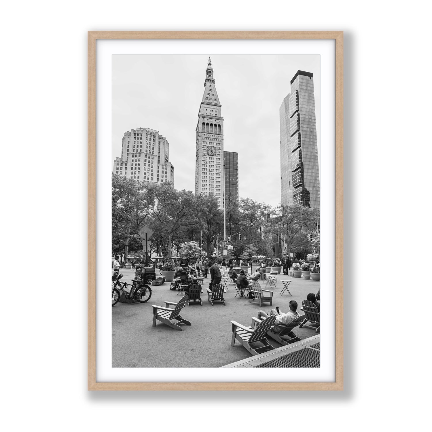 Timeless New York New York NYC Black & White wall art Gallery fine art print in natural oak frame with matboard