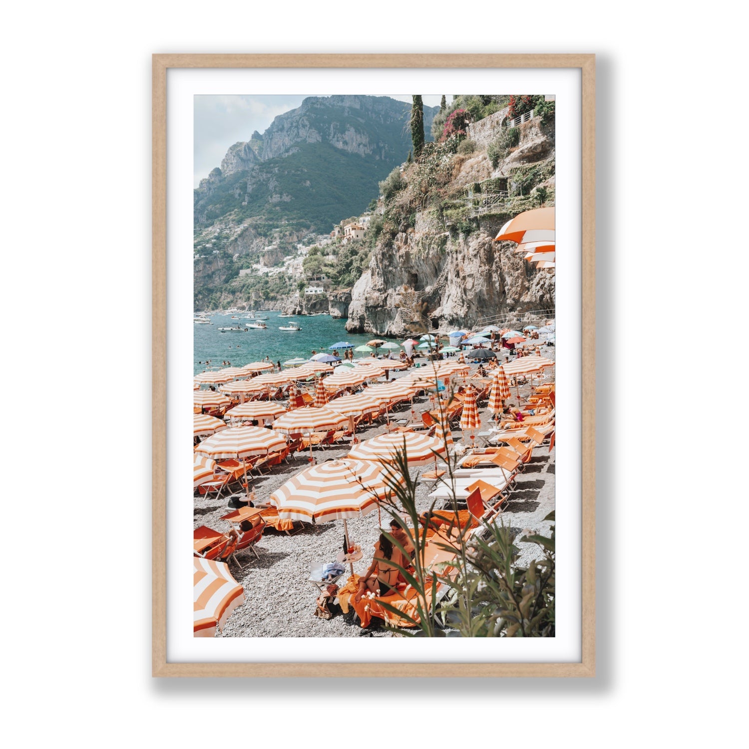 Bagni d'Arienzo Positano decor wall art Gallery fine art print in natural oak frame with matboard