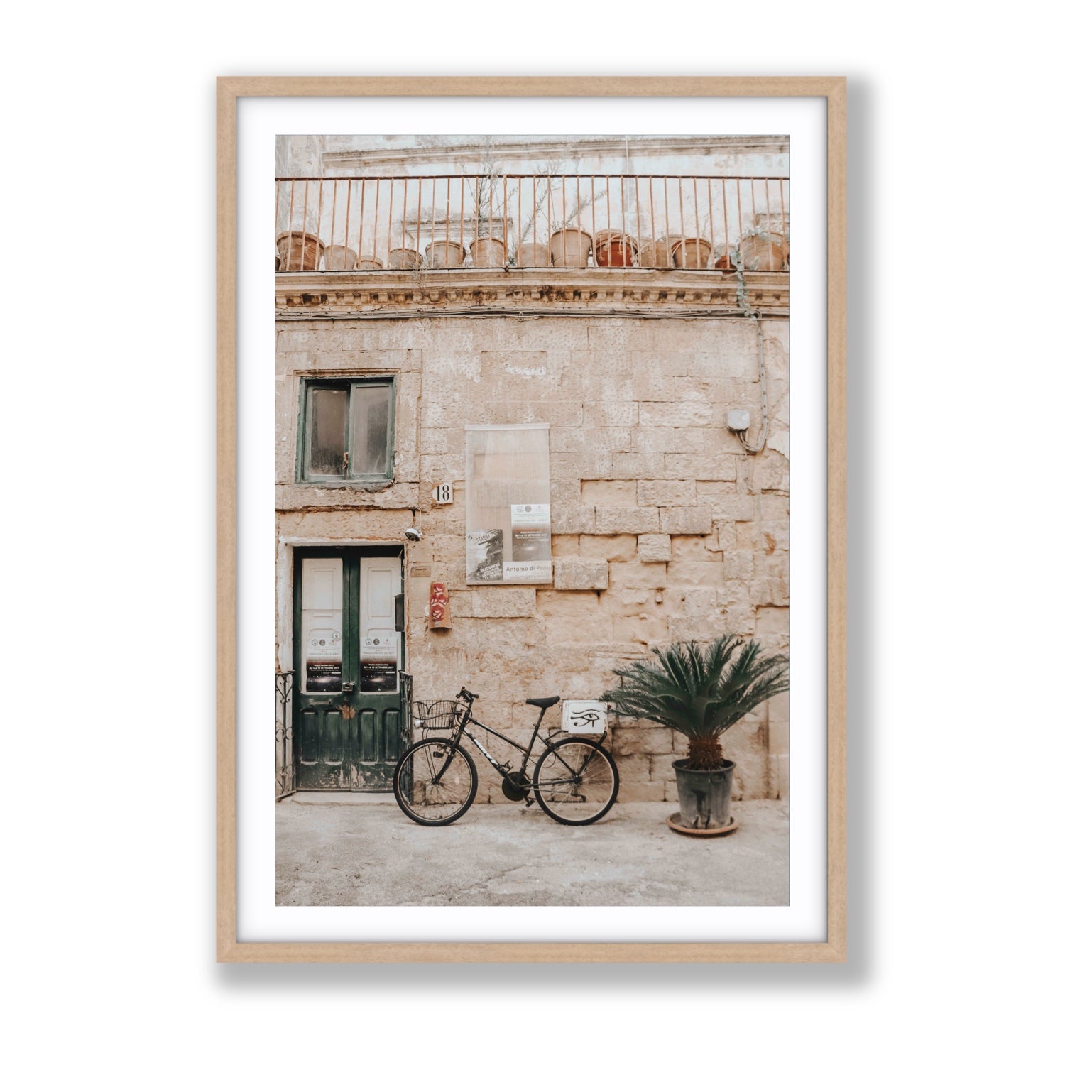 Golden Facades Puglia Lecce Italian wall art Gallery fine art print in natural oak frame with matboard