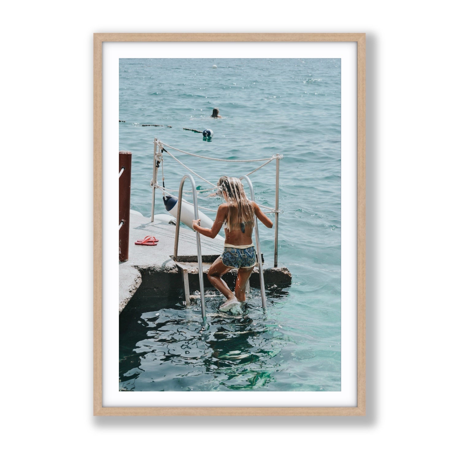 Little Mermaid Capri Mediterranean wall art Gallery fine art print in natural oak frame with matboard