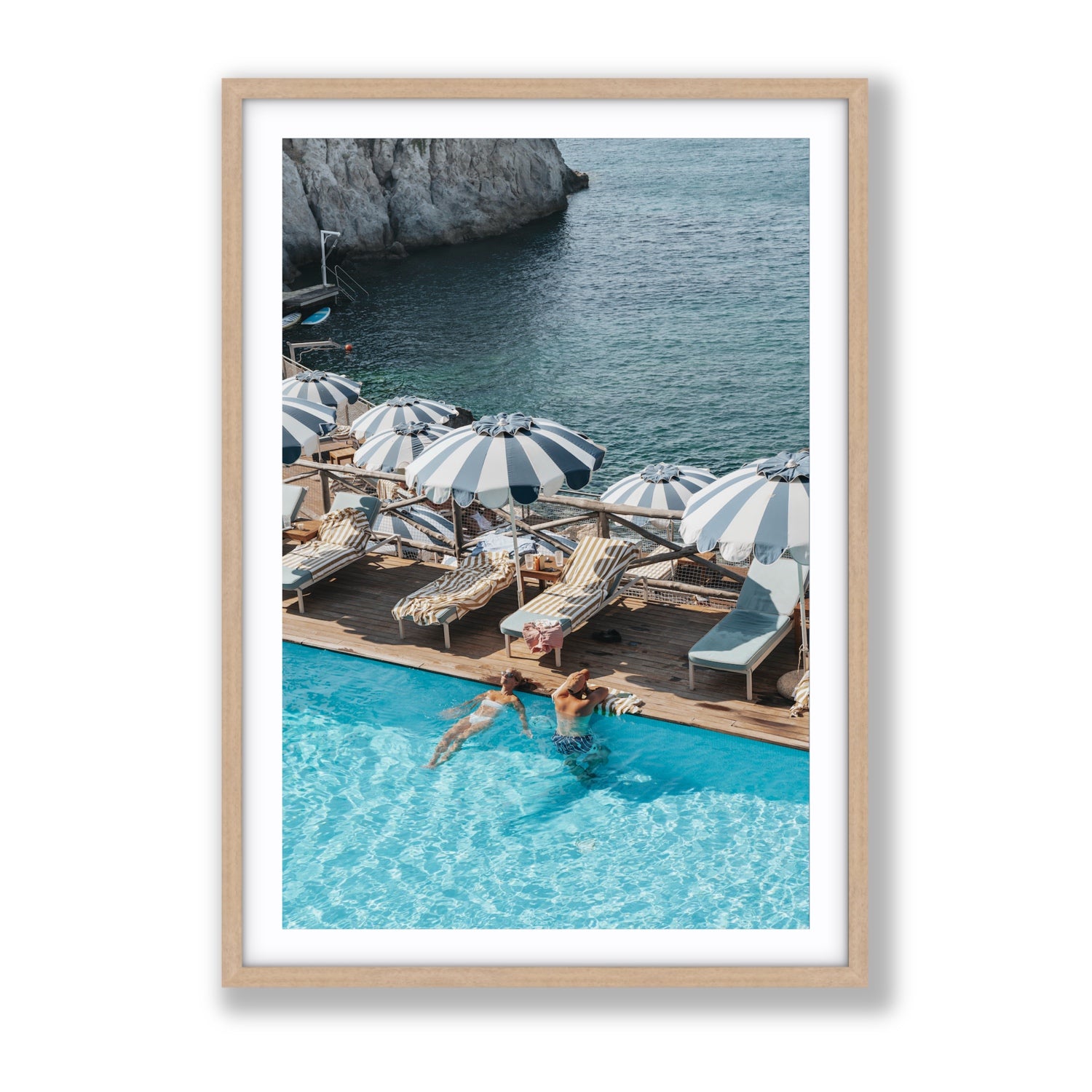 I'm Busy Ischia Italian coastal Mediterranean wall art Gallery fine art print in natural oak frame with matboard
