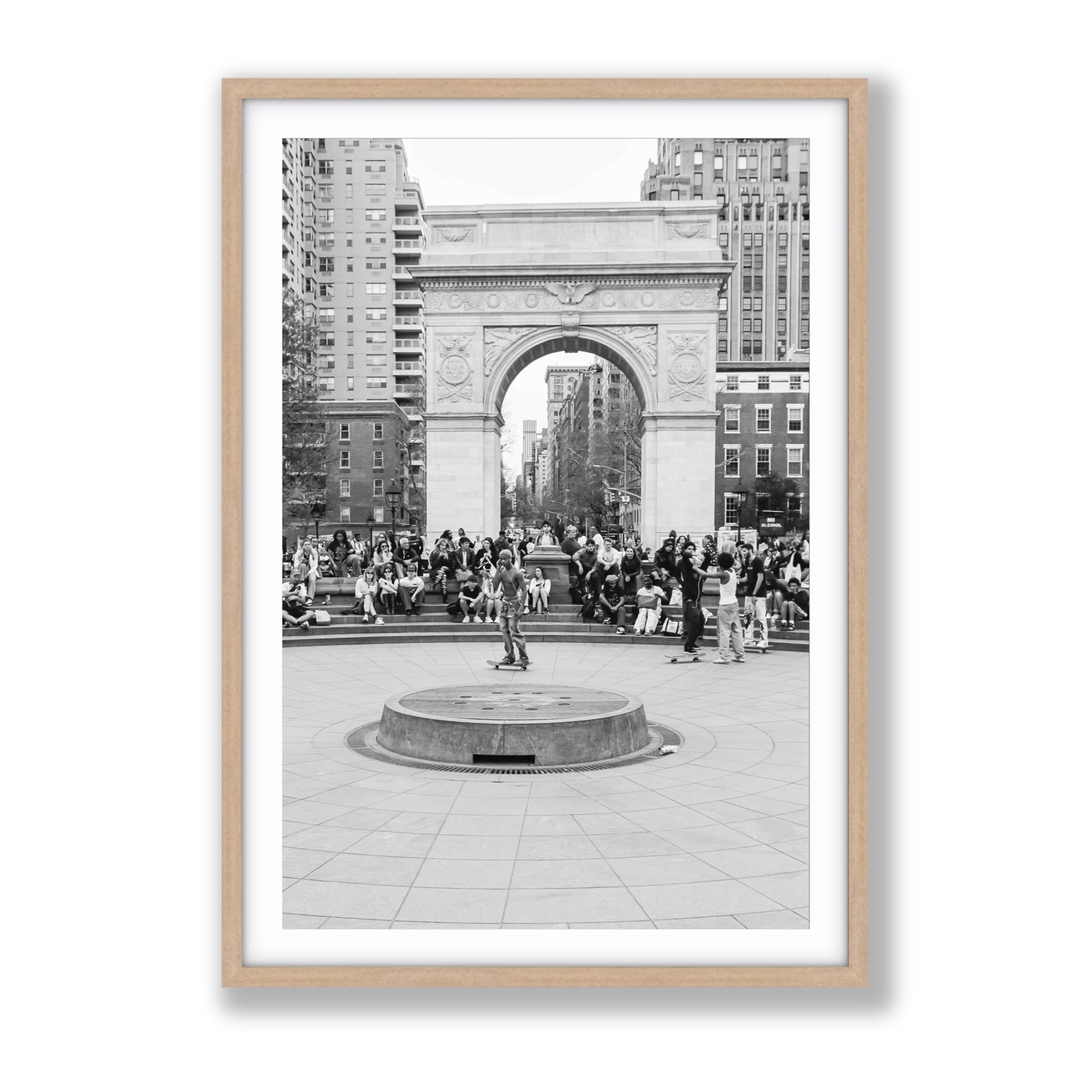 Concrete Conqueror New York NYC Skateboard wall art Gallery fine art print in natural oak frame with matboard