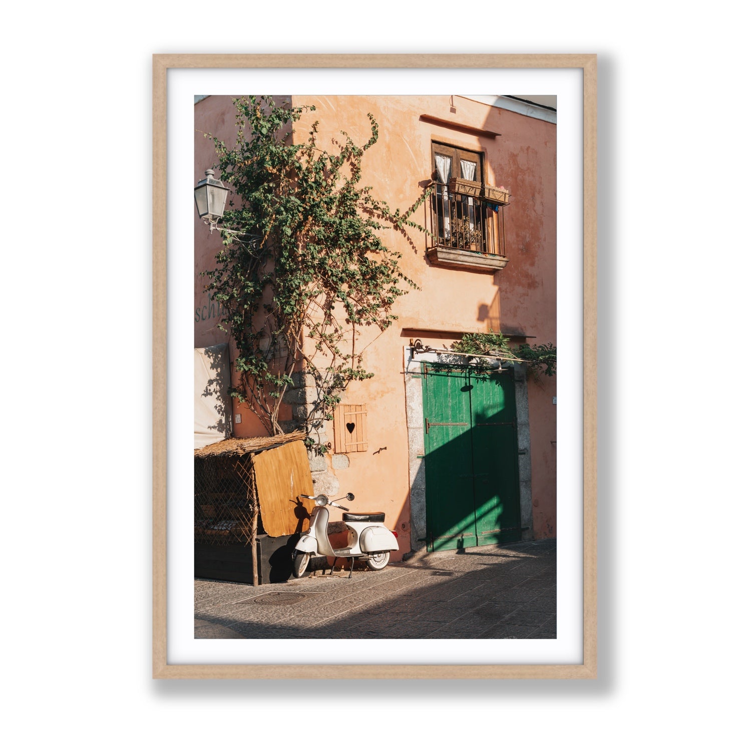 La Casa Ischia Italian Mediterranean decor wall art Gallery fine art print in natural oak frame with matboard