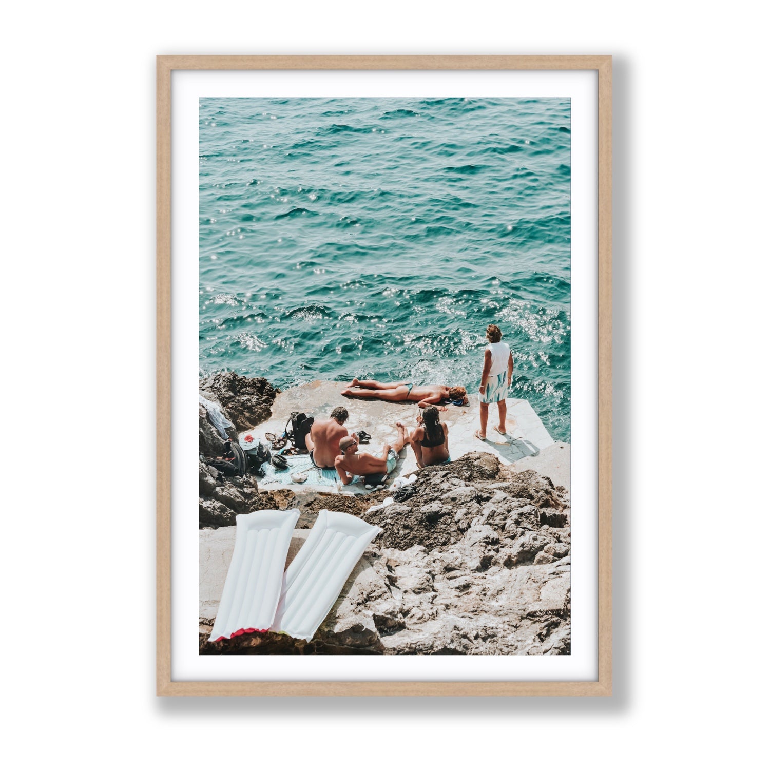 Gli Amici Praiano Amalfi Coast coastal wall art Gallery fine art print in natural oak frame with matboard