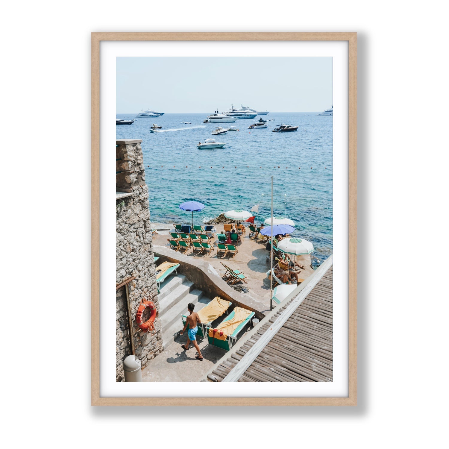 Canzone di Capri Capri Italian beach wall art Gallery fine art print in natural oak frame with matboard
