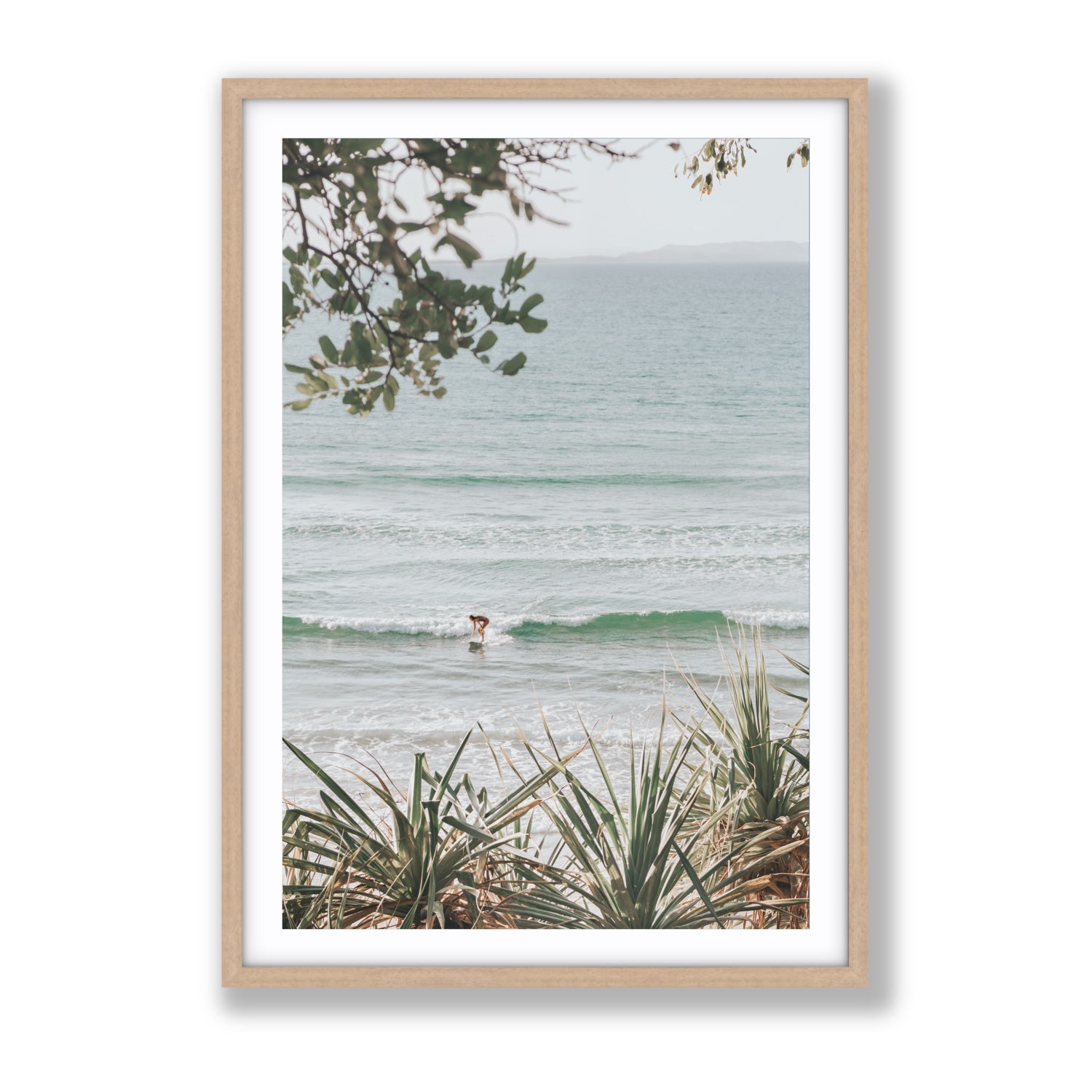 Dream Boat fine art print, Noosa, Australia, coastal scenes artwork, Gallery, Natural Oak Frame · Matboard, Fine Art Print