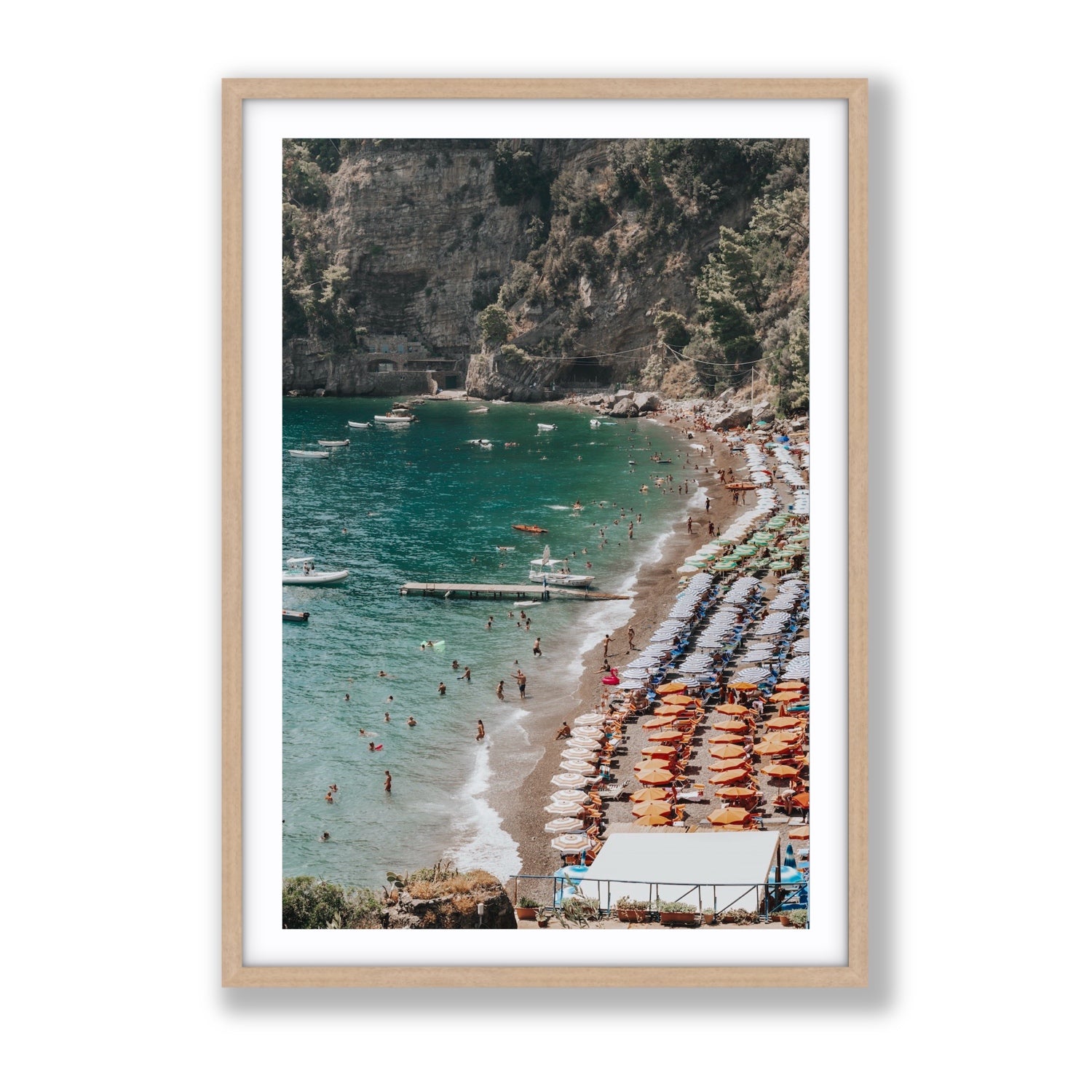 Parasol Panorama fine art print, Positano, Italy, Gallery, Natural Oak Frame · Matboard, Fine Art Print