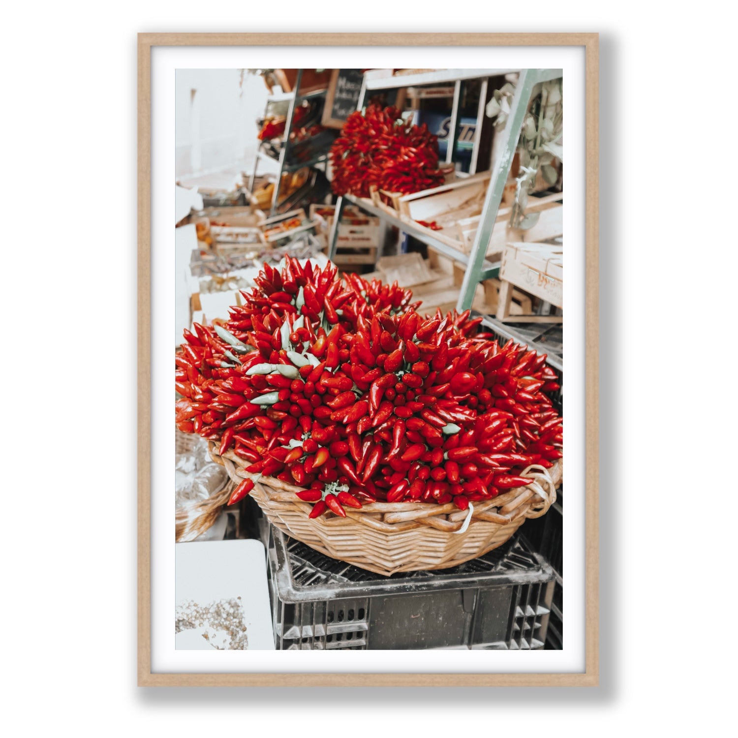 Spicy Bunch Puglia Italian wall art Statement fine art print in natural oak frame with matboard