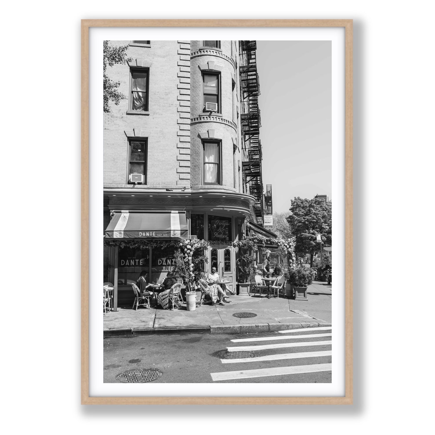 Sunny Soiree New York NYC Black & White wall art Statement fine art print in natural oak frame with matboard
