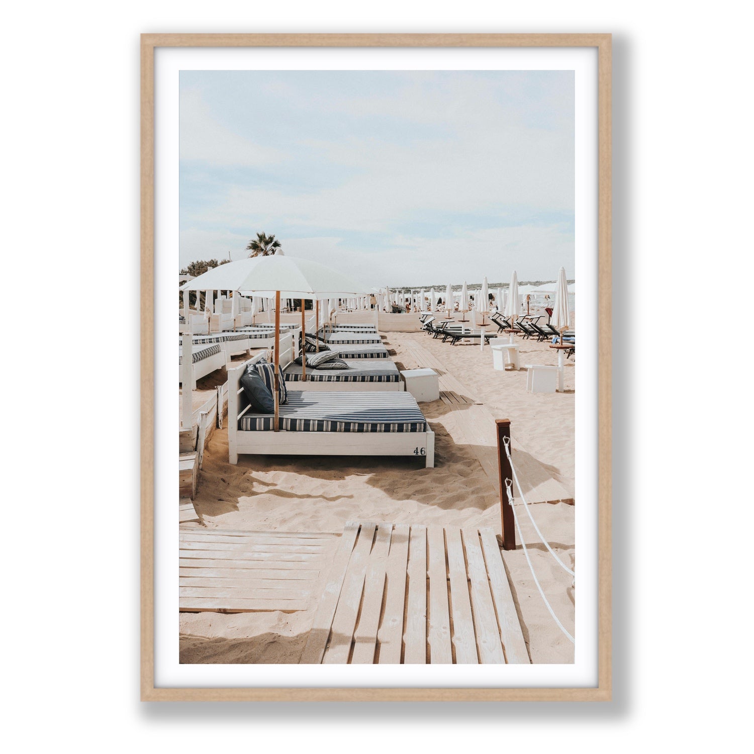 Coastal Repose Puglia beach Mediterranean fine art print Statement fine art print in natural oak frame with matboard