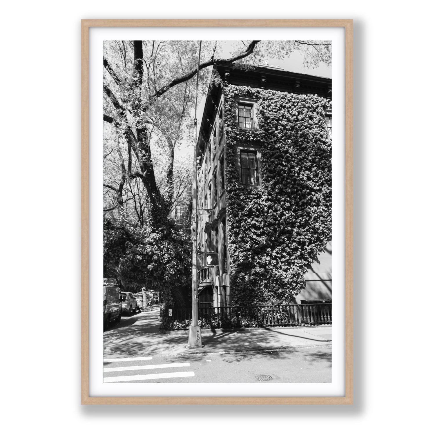 Vertical Garden New York NYC Black & White wall art Statement fine art print in natural oak frame with matboard