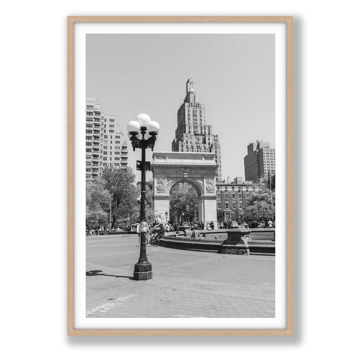 Pole Position New York NYC Black & White wall art Statement fine art print in natural oak frame with matboard