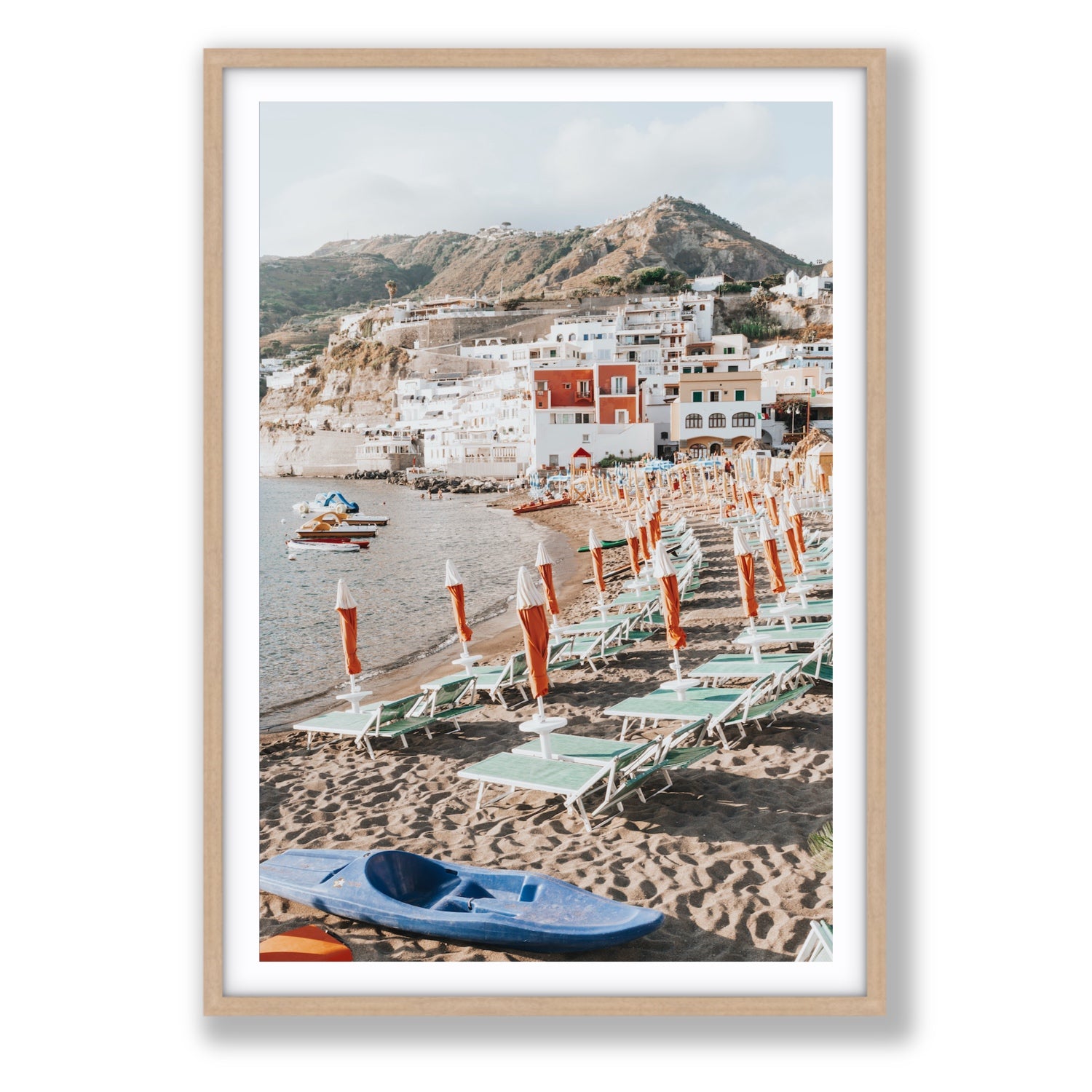 L'Isola del Paradiso Ischia Mediterranean wall art Statement fine art print in natural oak frame with matboard