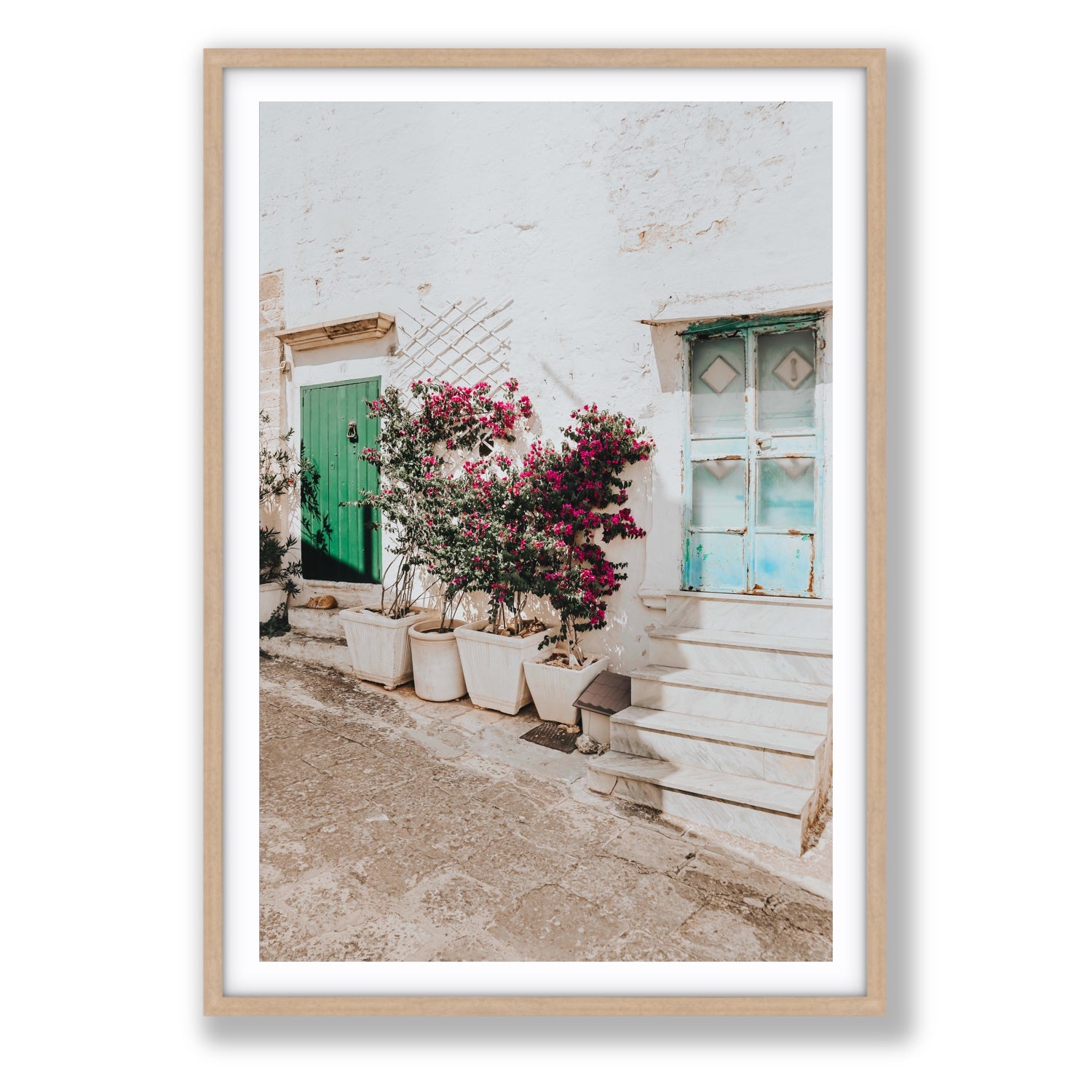 Floral Canvas Puglia Ostuni wall art Statement fine art canvas in natural oak frame