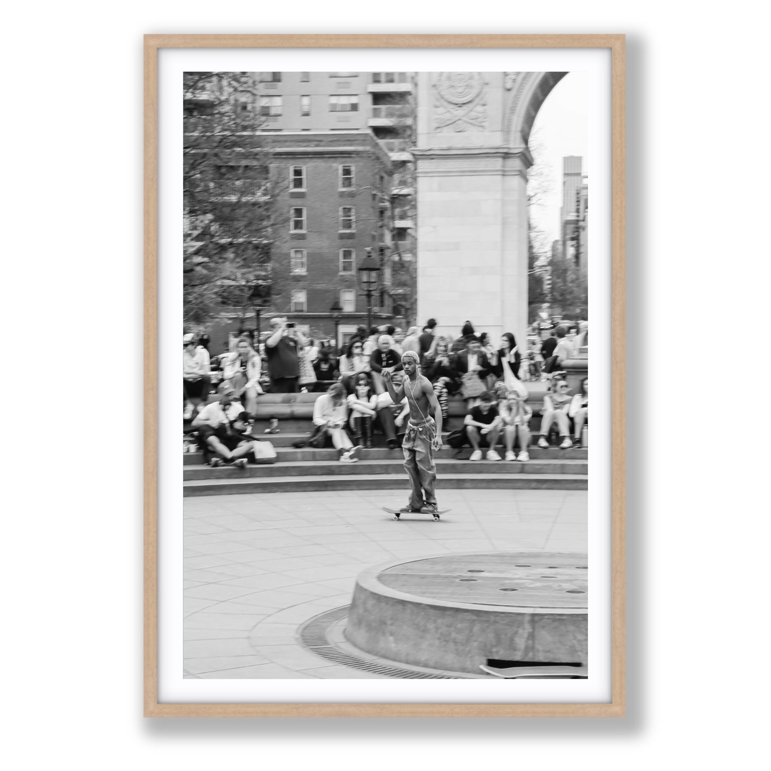 Parkside Pirouettes New York NYC Black & White wall art Statement fine art print in natural oak frame with matboard