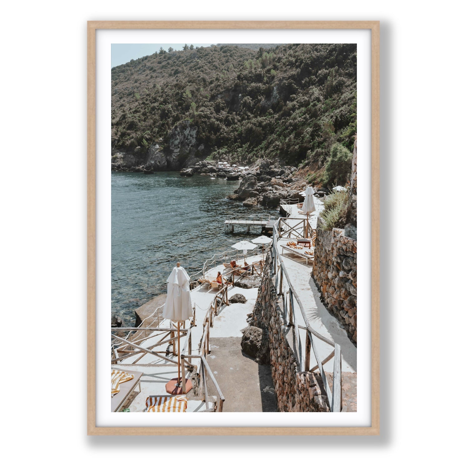 L'Estate Tuscany coastal Italian wall art Statement fine art print in natural oak frame with matboard