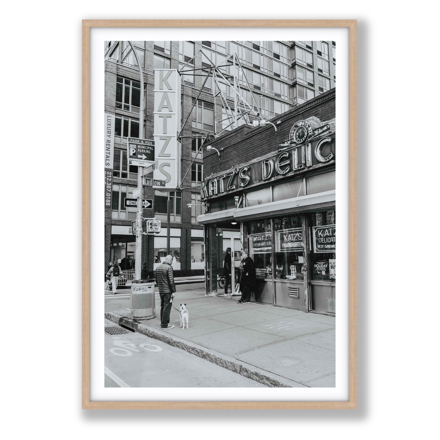Graphite Gotham New York NYC Black & White wall art Statement fine art print in natural oak frame with matboard