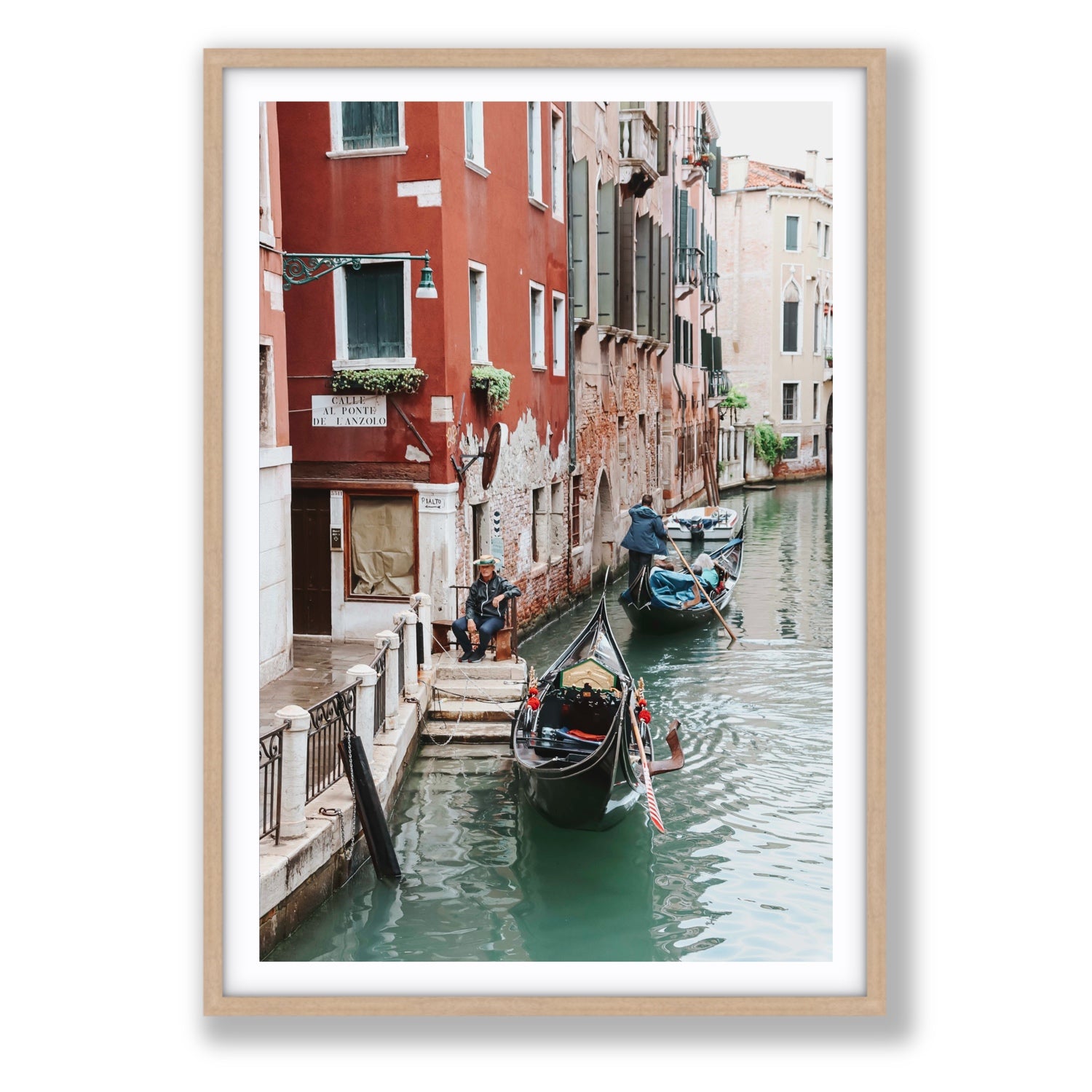 The Merchant Venice Canal Italian wall art Statement fine art print in natural oak frame with matboard