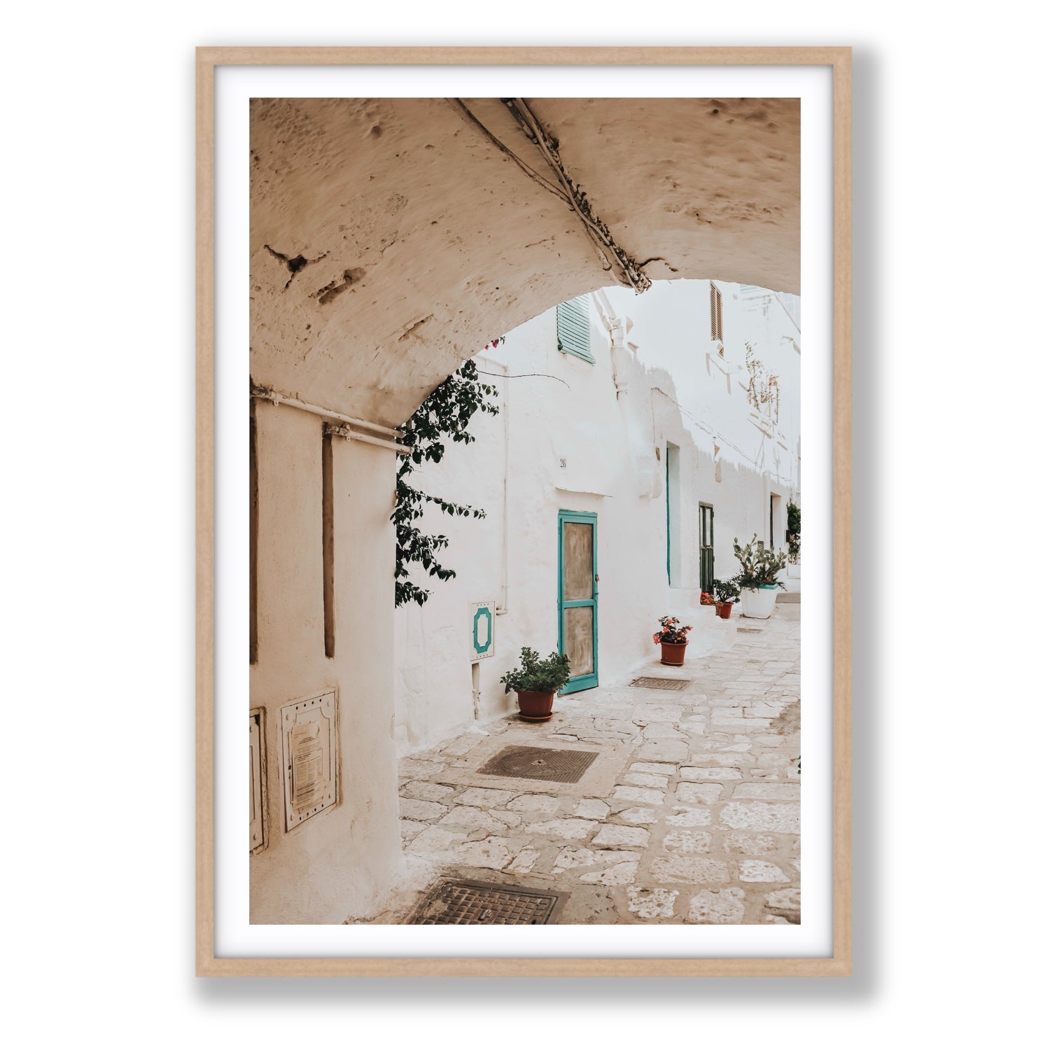 La Citta Bianca Puglia La Città Bianca wall art Statement fine art print in natural oak frame with matboard
