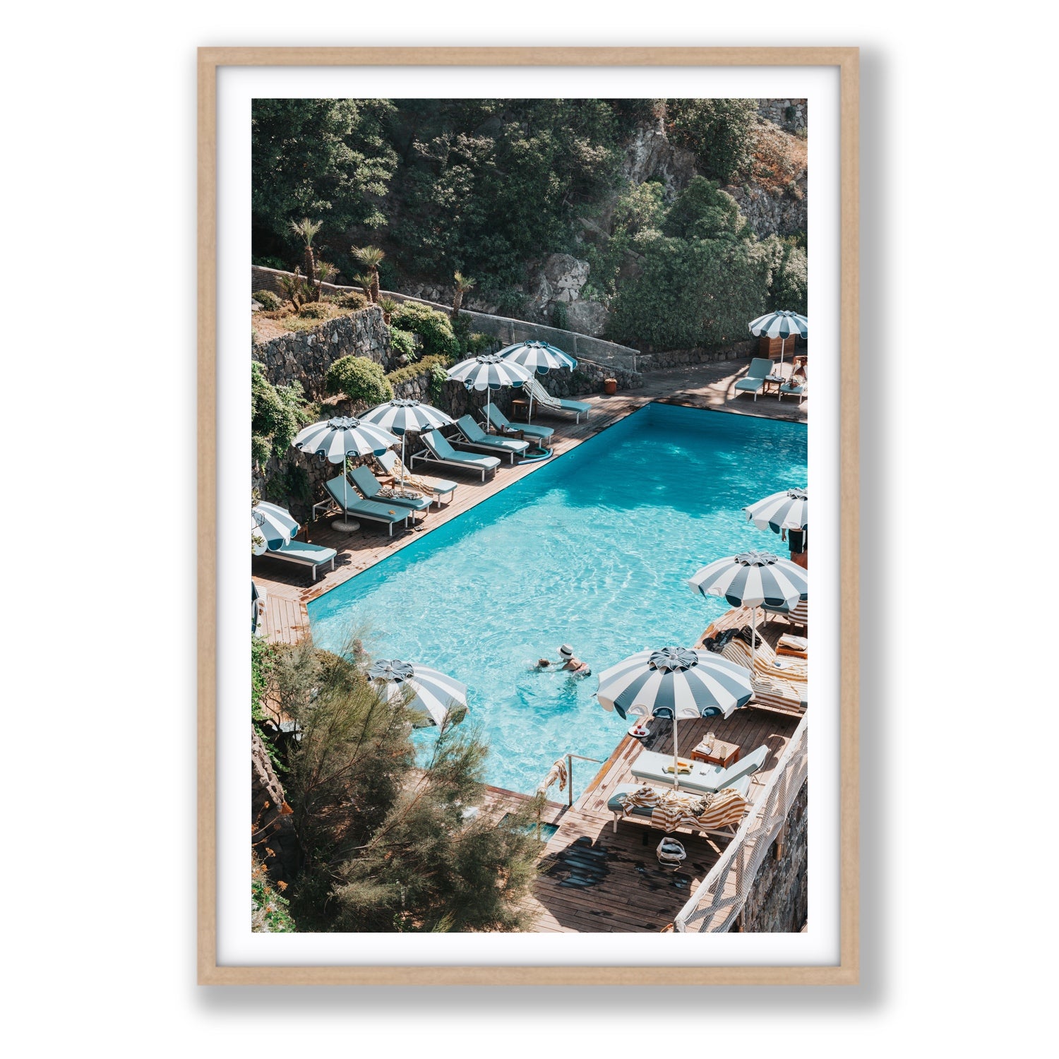 Poolside Paradise fine art print, Ischia, Italy, Statement, Natural Oak Frame · Matboard, Fine Art Print