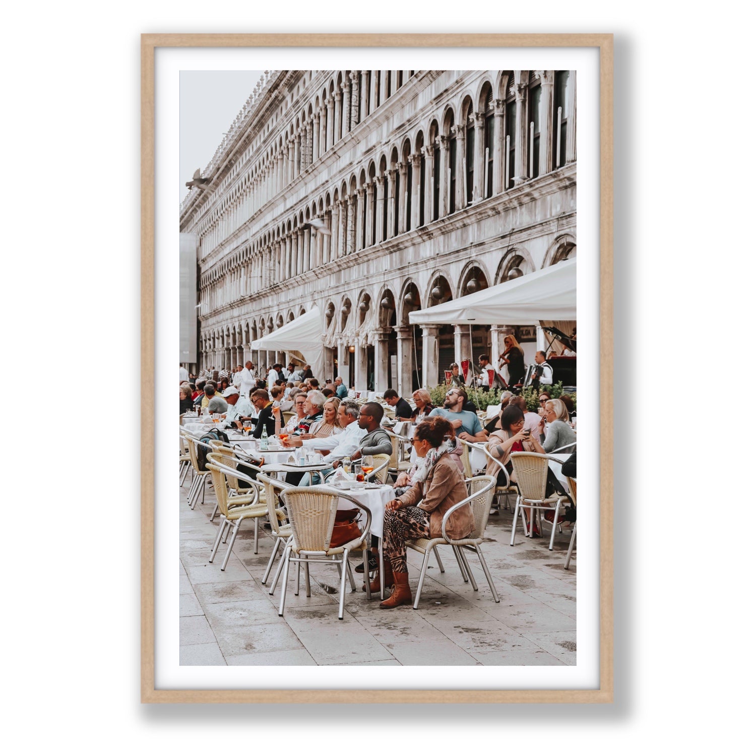 Lunchbreak Venice Italian wall art Statement fine art print in natural oak frame with matboard