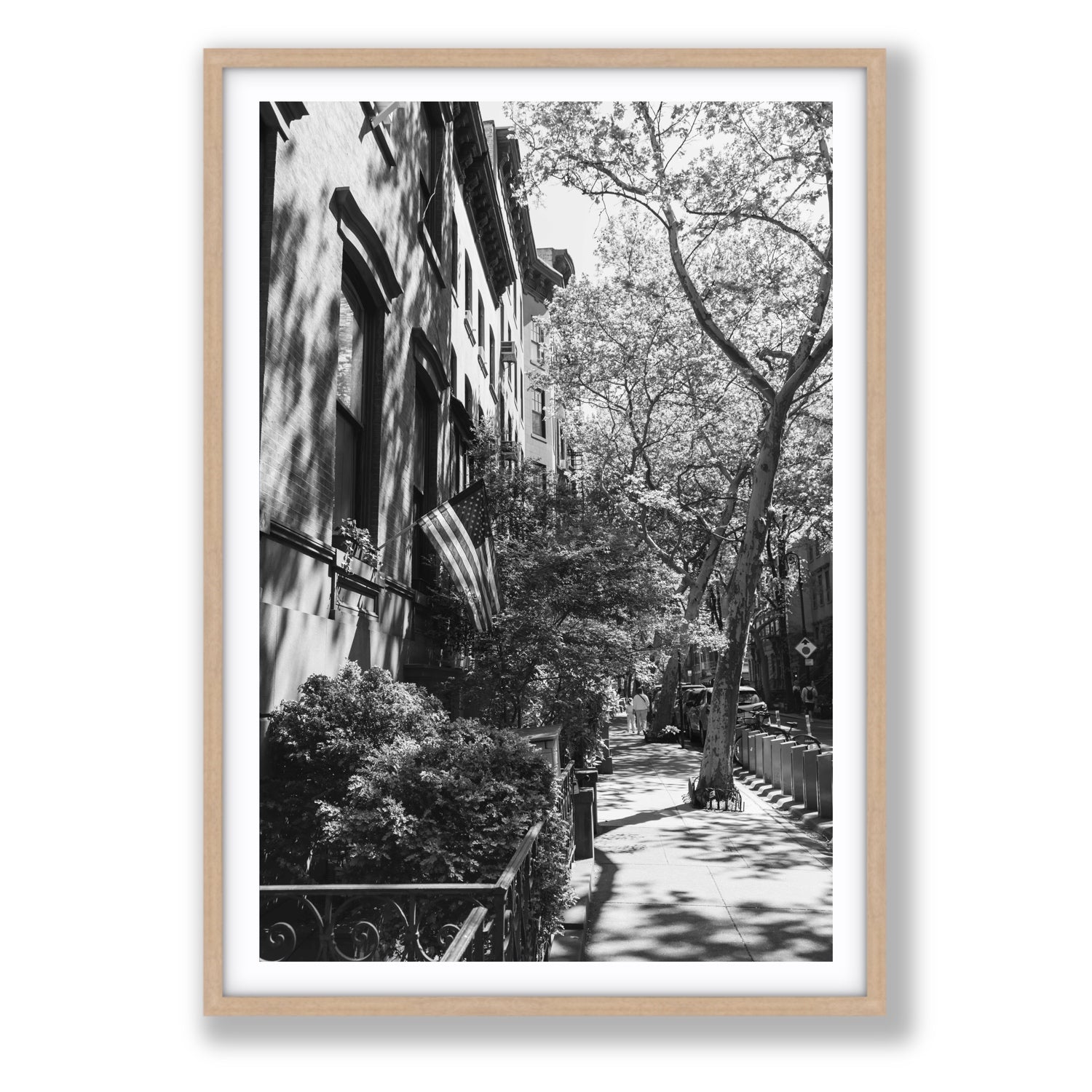 Urban Patriotism New York NYC Black & White wall art Statement fine art print in natural oak frame with matboard