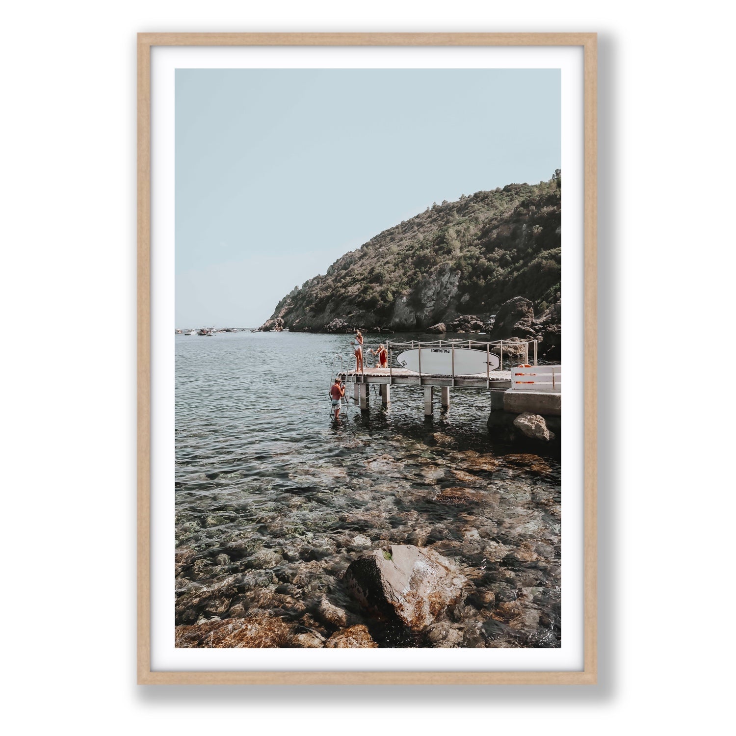 Tidal Explorers Tuscany coastal Italian wall art Statement fine art print in natural oak frame with matboard