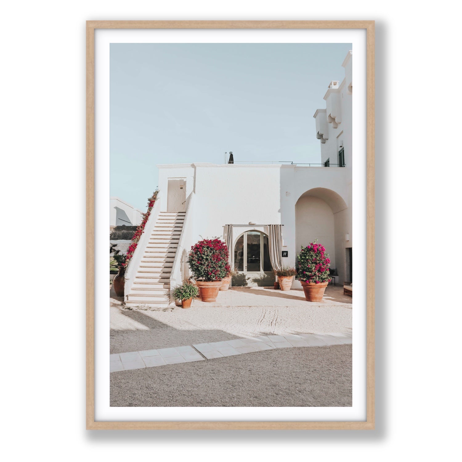 Scala Fiorita Puglia Mediterranean wall art Statement fine art print in natural oak frame with matboard