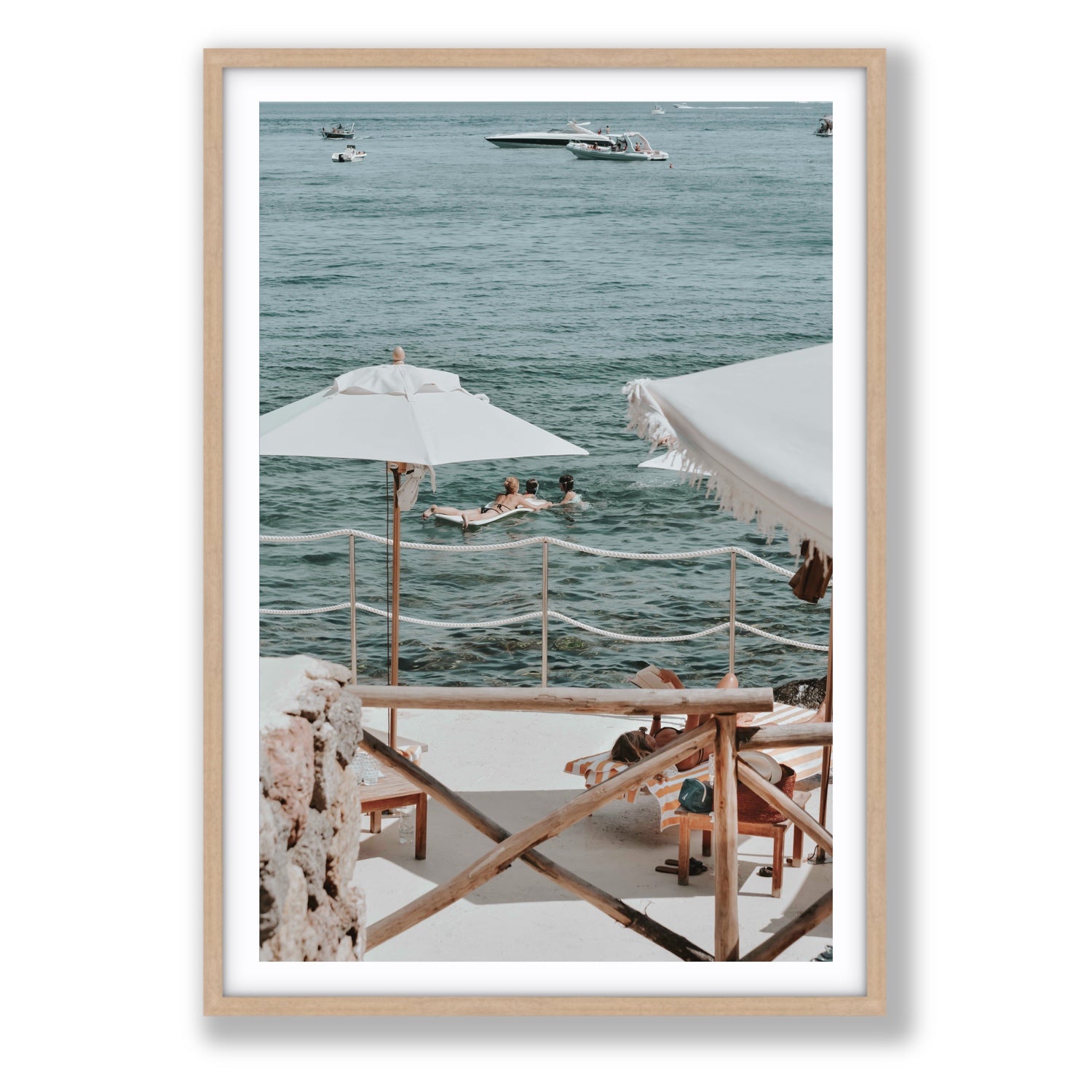Hideaway Tuscany coastal Mediterranean wall art Statement fine art print in natural oak frame with matboard