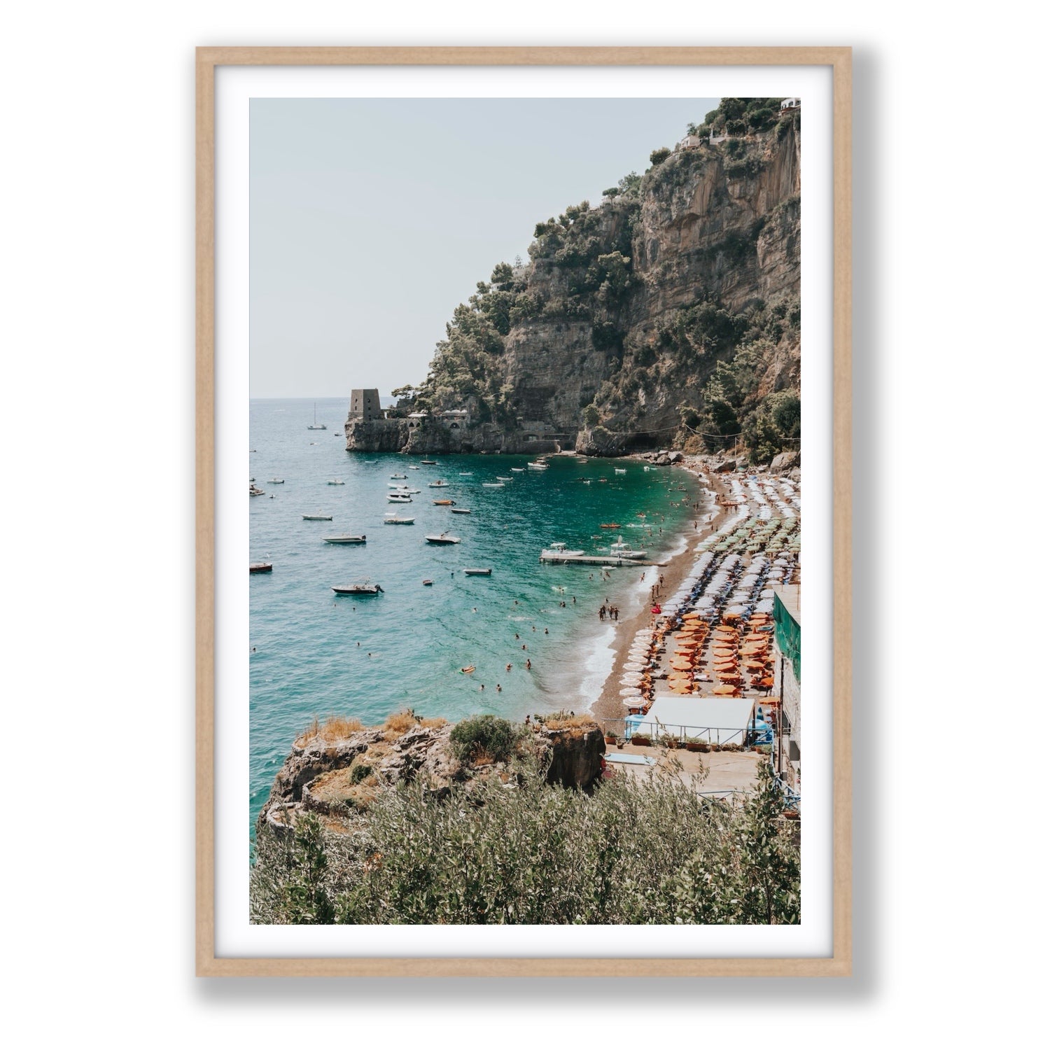 Baia dei Sogni fine art print, Positano, Italy, Statement, Natural Oak Frame · Matboard, Fine Art Print