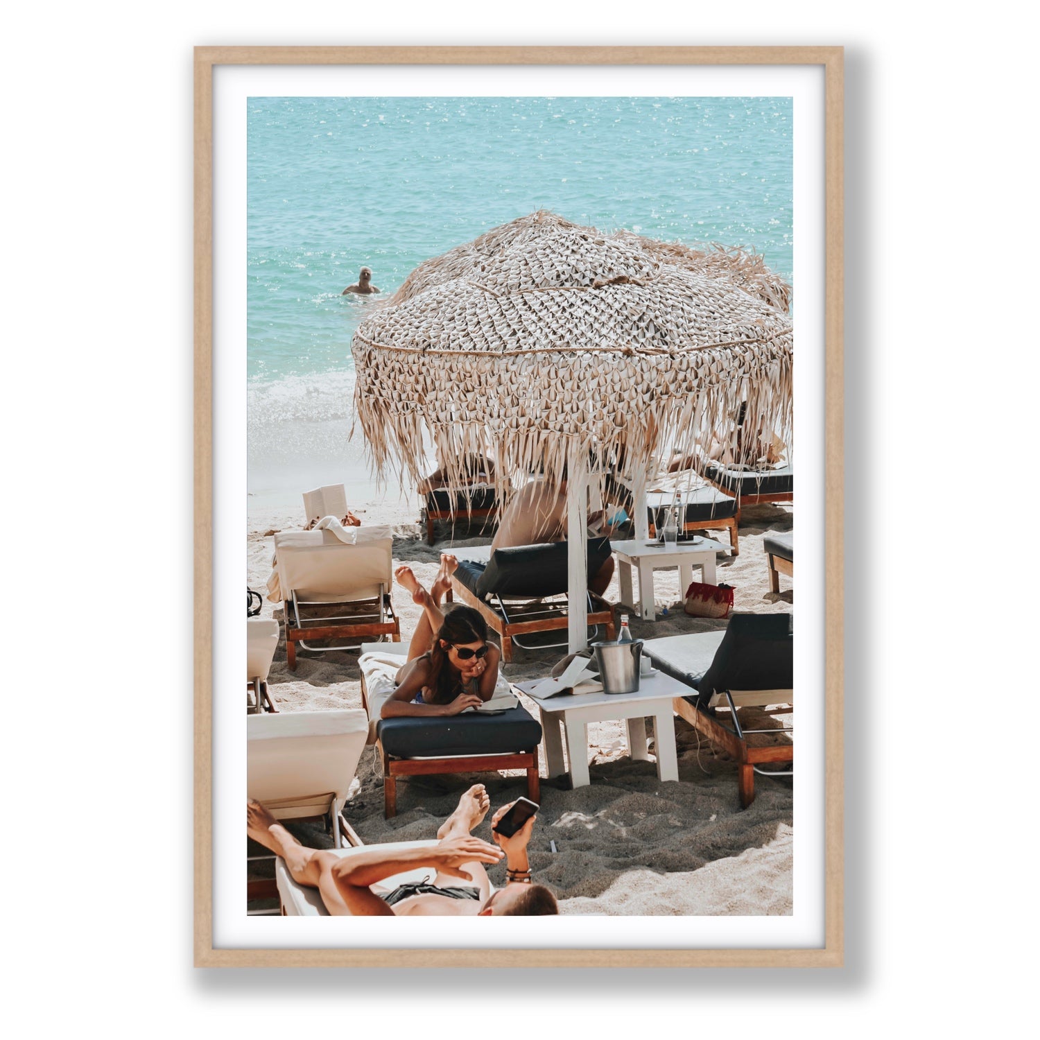In The Zone Mykonos Greek island wall art Statement fine art print in natural oak frame with matboard