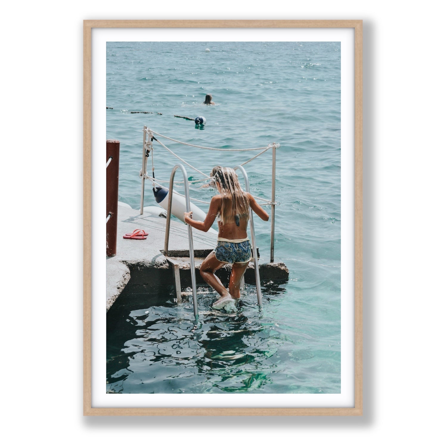 Little Mermaid Capri Mediterranean wall art Statement fine art print in natural oak frame with matboard