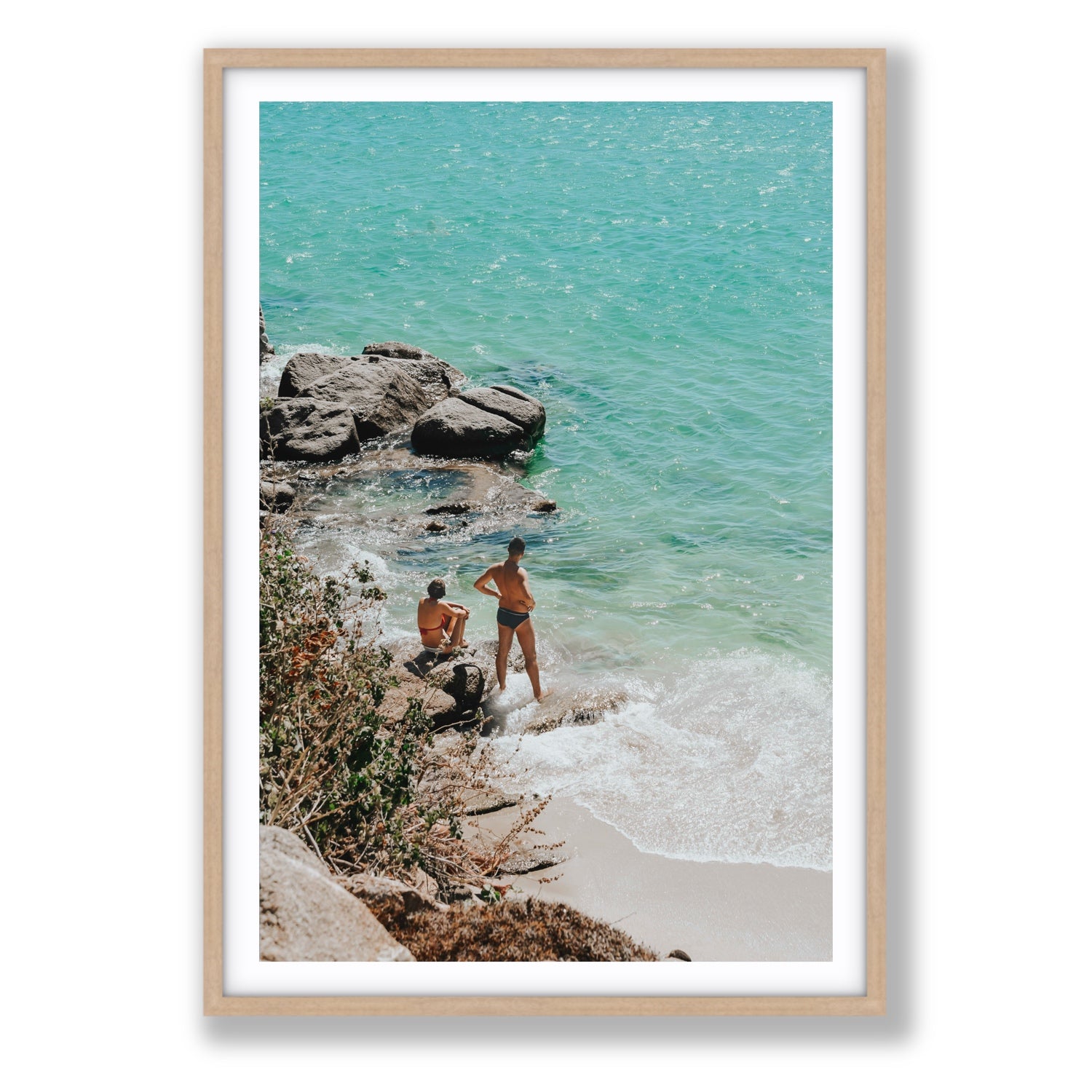 Scene Stealers Mykonos Greek island wall art Statement fine art print in natural oak frame with matboard