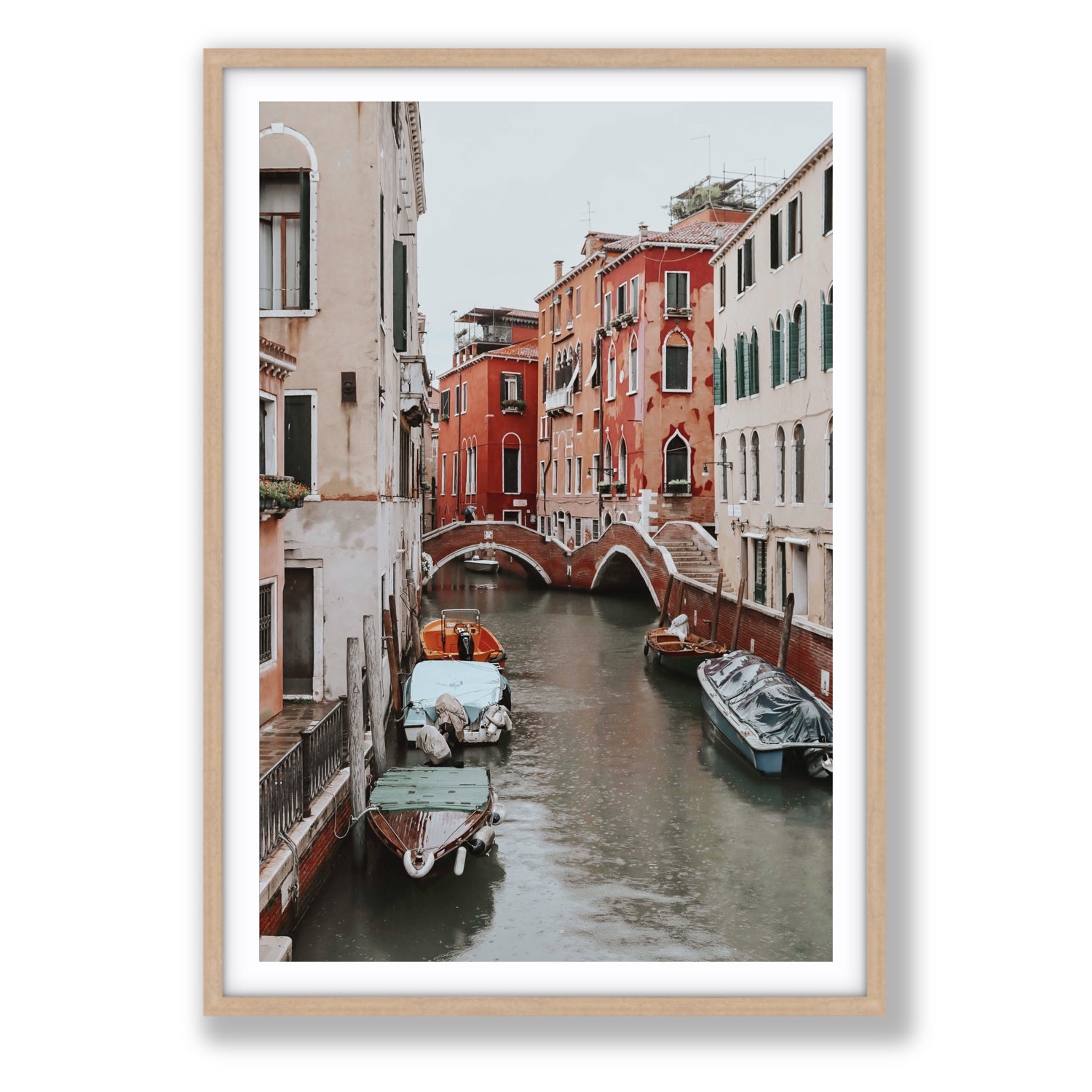 City of Water Venice Italian Mediterranean decor wall art Statement fine art print in natural oak frame with matboard