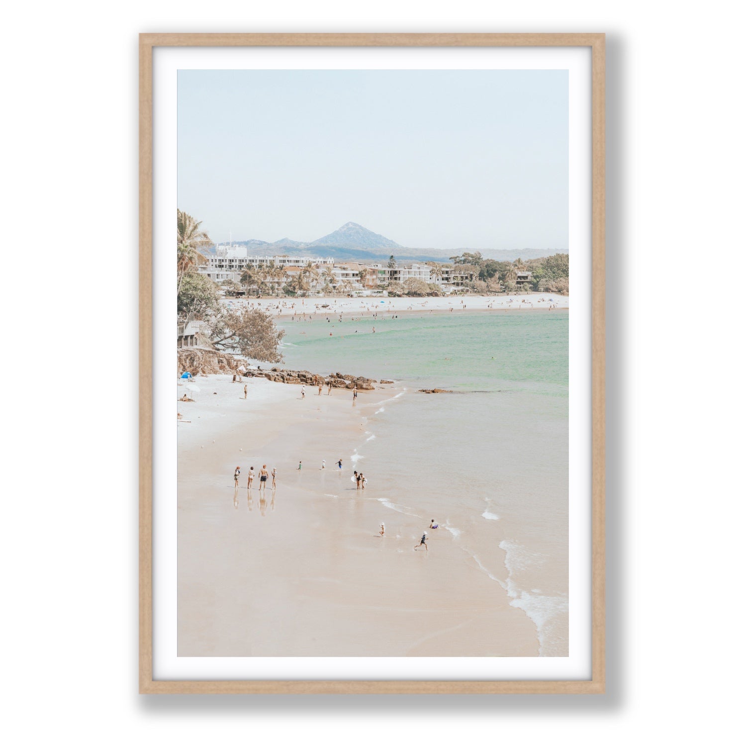 Little Cove Shallows fine art print, Noosa, Australia, coastal scenes artwork, Statement, Natural Oak Frame · Matboard, Fine Art Print