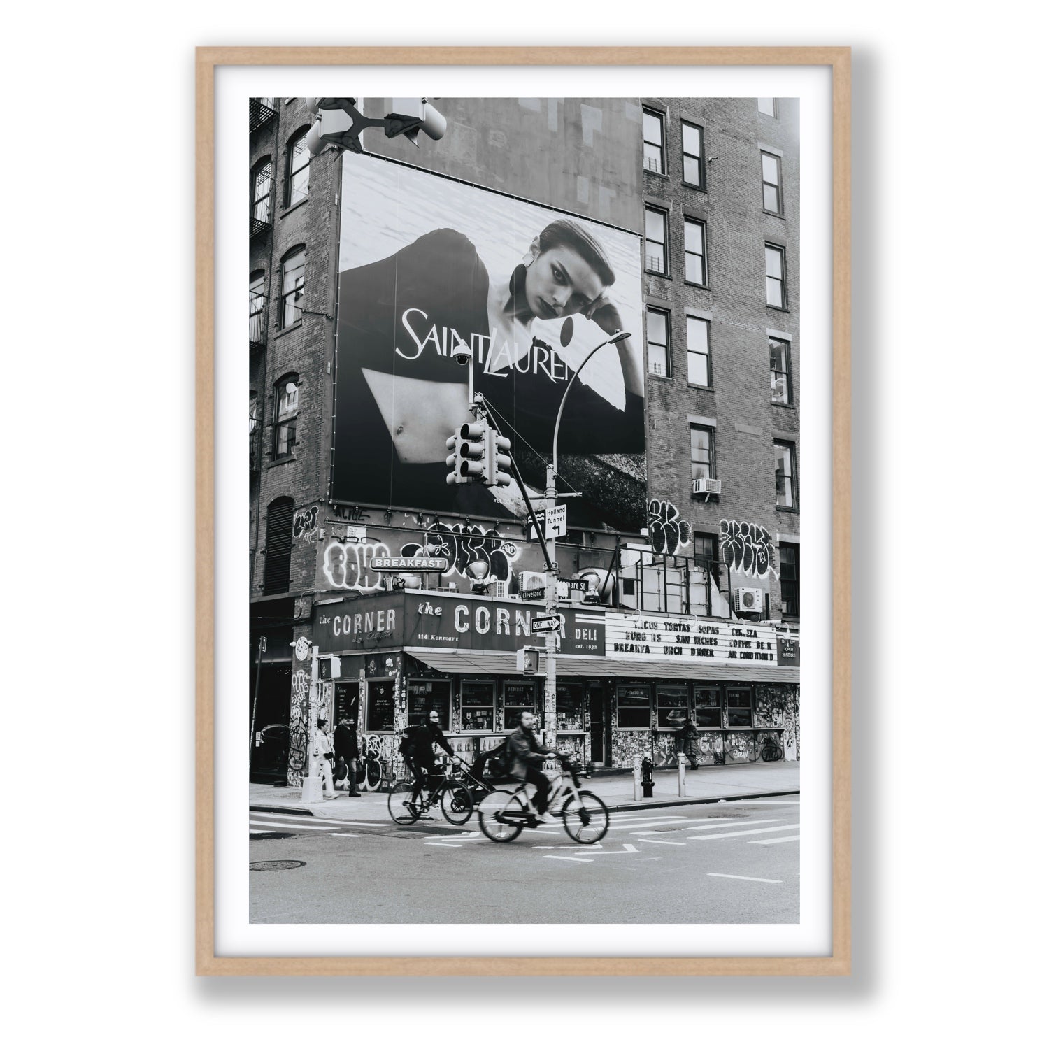 Runway To Rooftops New York NYC Black & White wall art Statement fine art print in natural oak frame with matboard