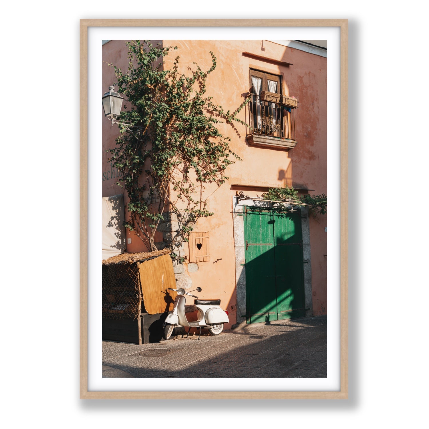 La Casa Ischia Italian Mediterranean decor wall art Statement fine art print in natural oak frame with matboard