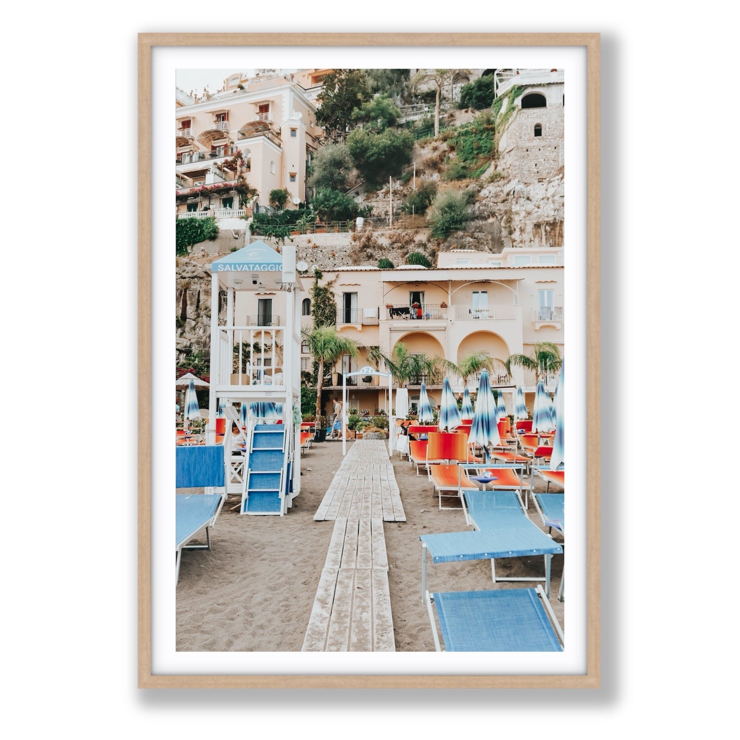 Torre Di Salvataggio fine art print, Positano, Italy, Statement, Natural Oak Frame · Matboard, Fine Art Print
