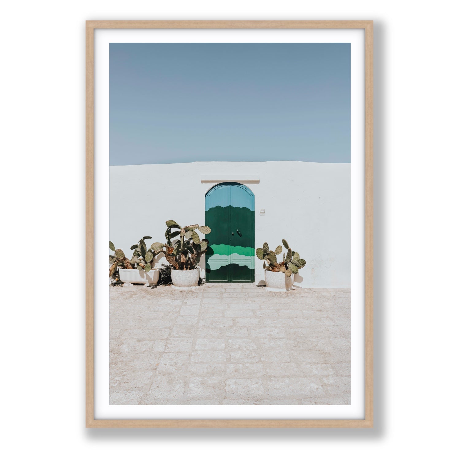 Imaginary Exit Puglia Mediterranean wall art Statement fine art print in natural oak frame with matboard