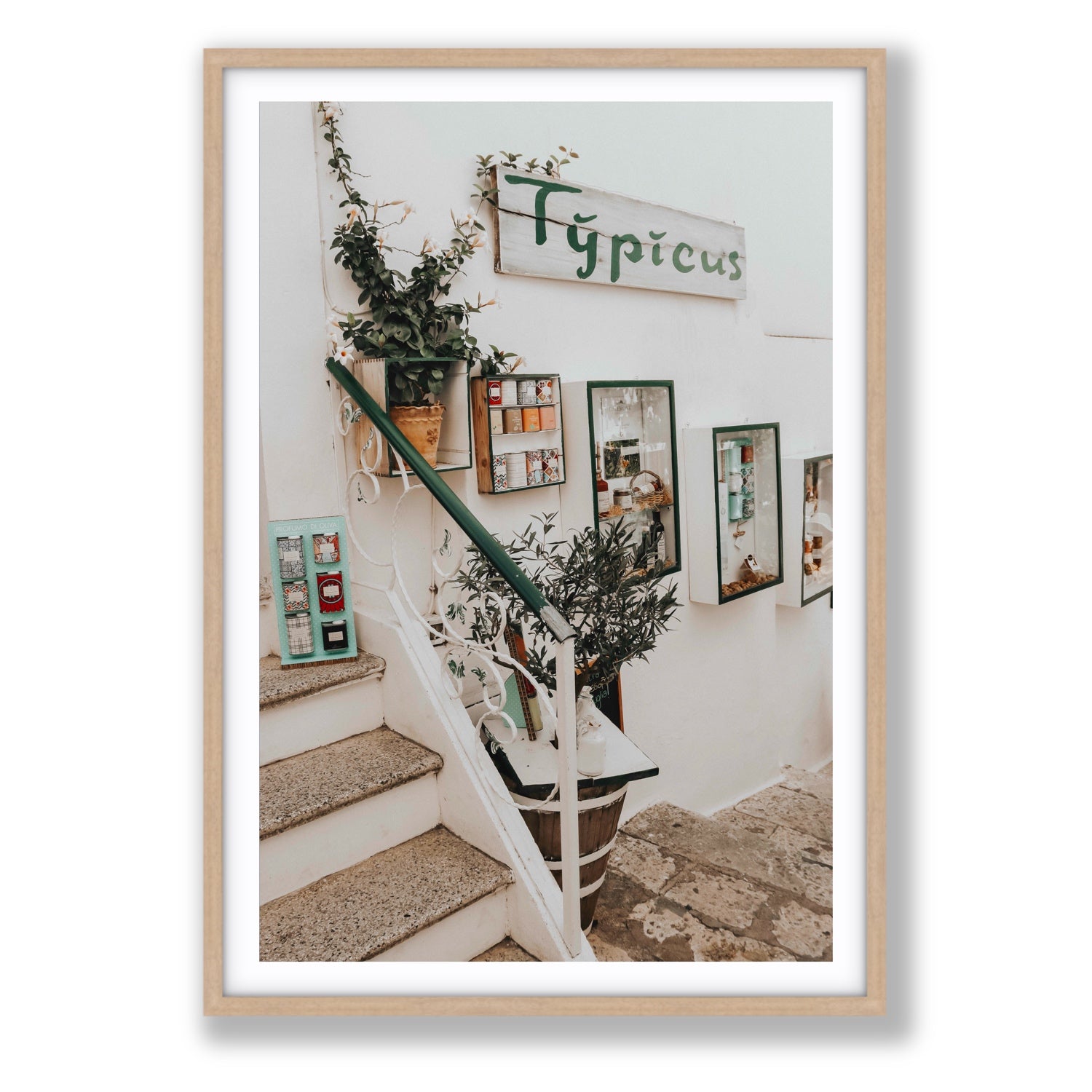 Il Negozio Puglia Ostuni wall art Statement fine art print in natural oak frame with matboard