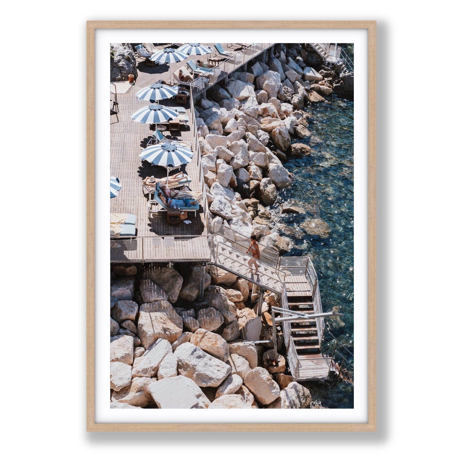 Life On The Shore fine art print, Ischia, Italy, Statement, Natural Oak Frame · Matboard, Fine Art Print