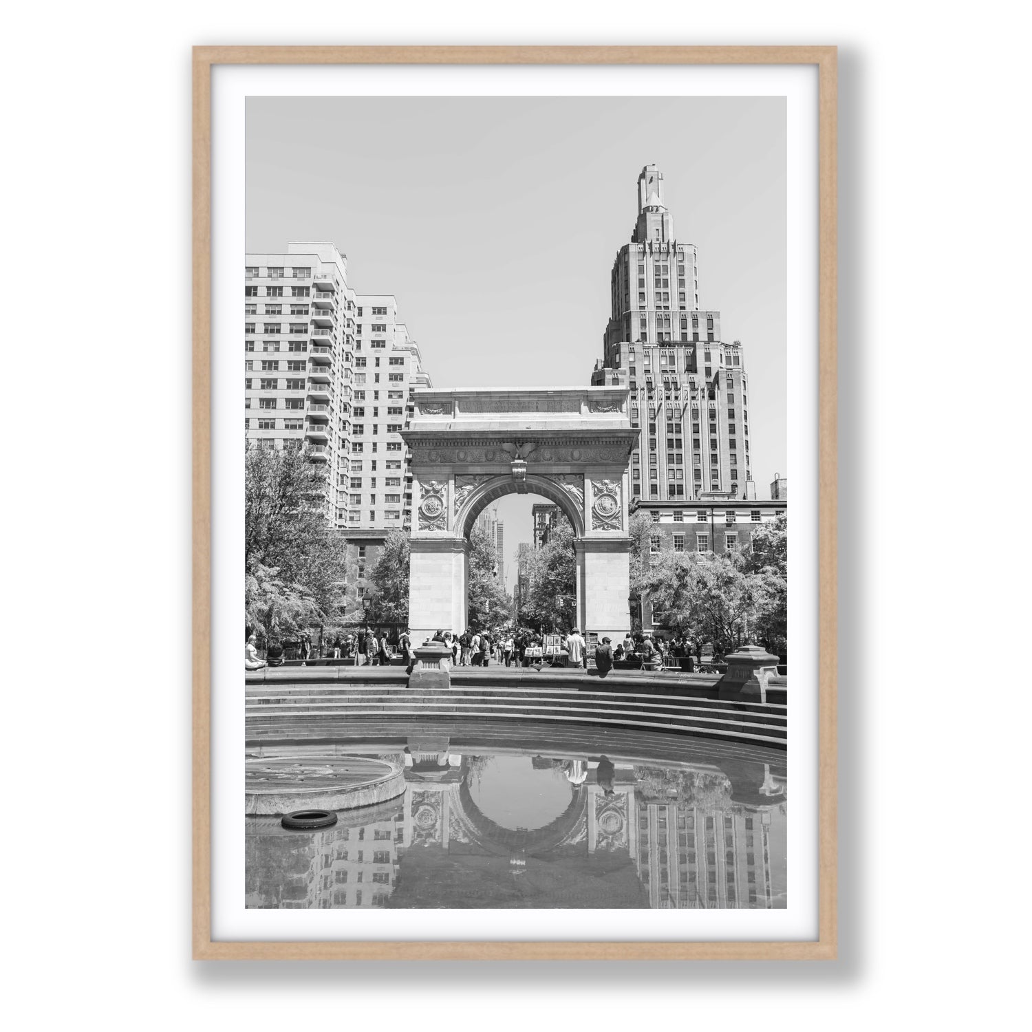 Washington Skyline New York NYC Black & White wall art Statement fine art print in natural oak frame with matboard